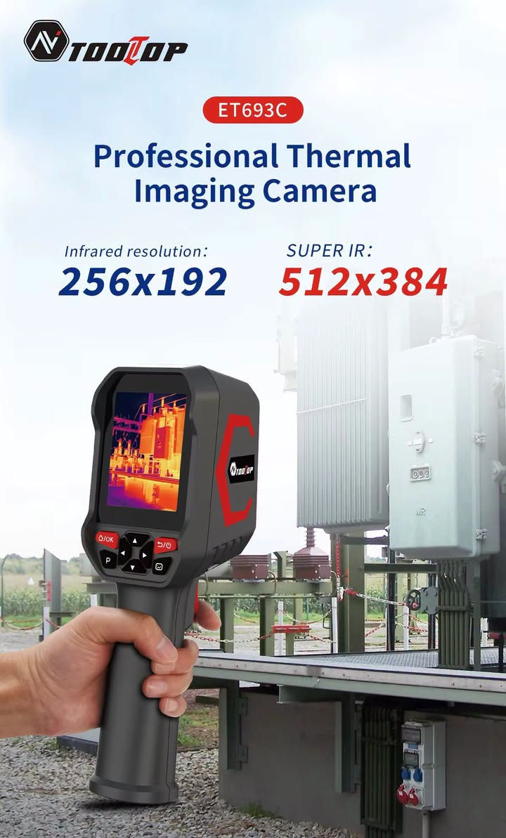 لا توجد تفاصيل

نص مكتوب في الصور:
- Real-time Temp Tracking Lowest Center Highest Area Temperature alarm
- TOOLTOP
- Infrared & Visible Thermal Camera
- 512*384 Super IR
- 256*192 Infrared Sensor
- Real-time Connection
- TOOLTOP ET693C Professional Thermal Imaging Camera Infrared resolution: 256x192 SUPER IR: 512x384
- Multiple Languages Available English French Spanish Portuguese German Polish Russian Arabic Japanese Korean Chinese (Simplified) Chinese (Traditional)
- Application Scenario
- The perfect tool for engineers, auto mechanics, construction workers and electrical inspectors
- Substation inspection
- Car Repair
- Insulator testing
- Equipment maintenance
- 3D Thermal Field Distribution Function Observe the product heat dissipation design from multiple dimensions, mostly used in architecture, industry, electronics, etc...
- Laser Positioning Indicator It can quickly locate the detection target and accurately find the key temperature measurement points in complex scenes, greatly improving the detection efficiency and accuracy.