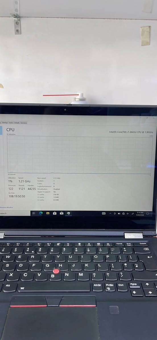 لابتوب لينوفو يوغا 
YOGA X390
CORE i7 intel 
generation 8
RAM 16 
HARD SSD 256GB 
رقم الهاتف : *********** 
يوجد توصيل لجميع محافظات العراق أربيل, العراق

نص مكتوب في الصور:
- Startup Users Details Services Memory Memory usage 16.0 GB 15.8 GB 60 seconds Memory composition In use (Compressed) Available Speed 2400 MHz 1.8 GB (25.1 MB) 14.0 GB Slots used: 2 of 2 Form factor: SODIMM Committed Cached Hardware reserved: 218 MB 1.8/18.7 GB 337 MB Paged pool Non-paged pool 116 MB 107 MB curce Monitor arch 9:14 AM 9/30/2026 X390 Yoga
- Startup Users Details Services Disk 0 (C:) KXG6AZNV256G TOSHIBA Active time 100% 60 seconds 0 60 seconds Disk transfer rate 100 KB/s Active time 0% Average response time 0 ms Read speed 0 KB/s Write speed 0 KB/s Capacity: 239 GB Formatted: 239 GB System disk: Yes Page file: Yes Type: SSD source Monitor 9:14 AM 9/30/2026 X390 Yoga