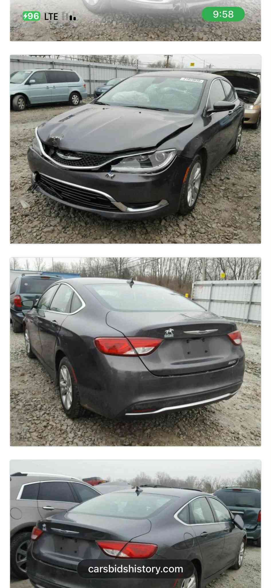 ...﷽ ...
Chrysler..C200
الموديل :- 2016 :

المحرك :- 4سلندر/2400

المواصفات فول 

:- بصمة
:- سلايد 
:- كامرة خلفيه
:شاشة جبير 
سايد بريك بصمه
:- لايتات زينون وباقي المواصفات المعروفه 
السيارة جاهزة وبشرط الكير والمحرك والحدادية والكهربائيات 
السعر:88$ورقة وبيها مجال بسيط 
بيها 5قطع صبغ صبغ الحادث موجوده صور الحادث ب المنشور هم 
العنوان :بغداد :
للاستفسار اتصل :-   ***********

نص مكتوب في الصور:
- carsbidshistory.com
- 1. Lot: 21829038 9:58 Full check this VIN! Remove VIN carsbidshistory.com