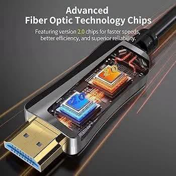 كابل HDMI 2.0 من الألياف الضوئية يدعم دقة 4K بمعدل 60 هرتز، وتقنية 3D، ودقة Full HD، وتقنية ARC، وتقنية CEC، وتقنية HEC، بطول 30 مترًا.

السعر ٢٠

نص مكتوب في الصور:
- HDMI 2.0 CABLE-HIGH COMPATIBILITY PLUG AND PLAY Backward compatible with HDMI 2.0/1.4: Works with all standard HDMI interfaces. No device upgrade worries! Display Monitor HDTV/TV Projector Sound Bar PS4/PS5 XBOX Series Blu-Ray Player Laptop Desktop SOURCE
- Advanced Fiber Optic Technology Chips Featuring version 2.0 chips for faster speeds, better efficiency, and superior reliability.
- FIBER Anti-interference Low Latency Longer transmission distance Firmer and lighter COPPER Susceptible to interference Severe delay Short transmission Heavy and stiff
- Outdoor Screen
- Versatile Wiring Scenarios Ideal for various applications, ensuring easy and efficient installation Projection Offices Professional Audio-Visual Industry Games Mall HDTV LCD Video Walls Cinema Cabling Multi-Screen Linkage Security Monitoring Home Improvement Pre-Wiring
- 4K Ultra HD 4K FULLHD 4K HDR HDR DOLBY DOLBY Lightning Protection 4K ULTRAHD 1080 P 720 P