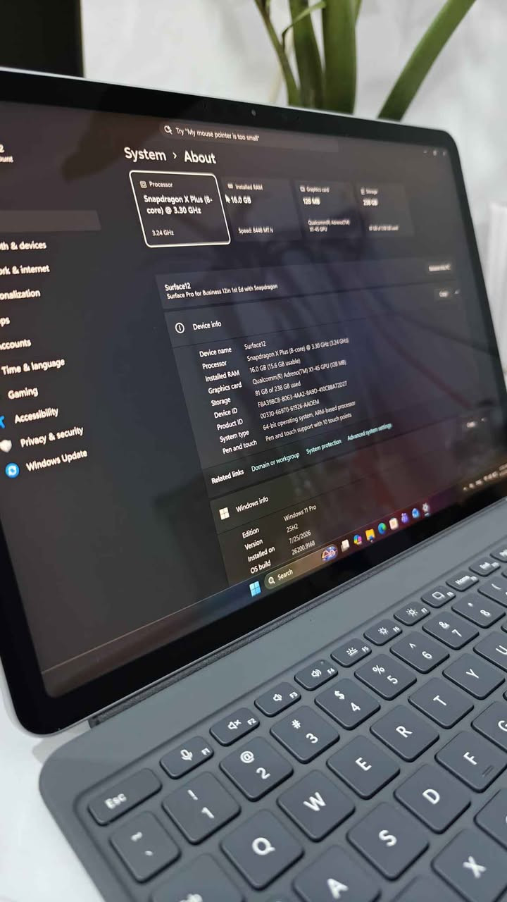 العرض الأقوى: Microsoft Surface Pro 12 (إصدار 2026 الجديد) 🚀

* أداء جبار: معالج Snapdragon® X Plus بـ 8 أنوية، صُمم خصيصاً للمهام الثقيلة والذكاء الاصطناعي بسرعات تصل لـ 3.4 جيجاهرتز.
* شاشة مذهلة: مقاس 12 بوصة PixelSense™ LCD بتردد 90 هرتز، توفر استجابة فائقة لللمس والقلم.
* بطارية عملاقة: انْسَ الشاحن طوال اليوم مع عمر بطارية يصل إلى 16 ساعة.
* خفة وجمال: هيكل ألمنيوم فاخر وتصميم نحيف جداً يزن حوالي 1 كجم فقط.

📋 المواصفات الفنية:

* الذاكرة: 16GB LPDDR5x (سريعة جداً).
* التخزين: 256GB SSD فائق السرعة.
* النظام: Windows 11 الأصلي مع ميزات Copilot+ الذكية.
* الكاميرا: كاميرا Studio الأمامية بدقة 1080p مع ميزات التأطير التلقائي.
* خاصية Face-ID لفتح القفل 

عدد الدورات البطارية 🔋  : 16
الحالة : مستخدم بدون بوكس
السعر :
 1- جهاز فقط 1،250،000
2- مع كيبورد (كوبي بلوتوث) 1،350،000
3- مع كيبورد الاصلي 1،500،000

✅ خدمة سريعة وضمان 30 يوم
📍 متوفر الآن للتوصيل الفوري لكل محافظات العراق.
للتواصل و الاستفسار : ***********

https://t.me/epic_store2 بغداد, العراق
