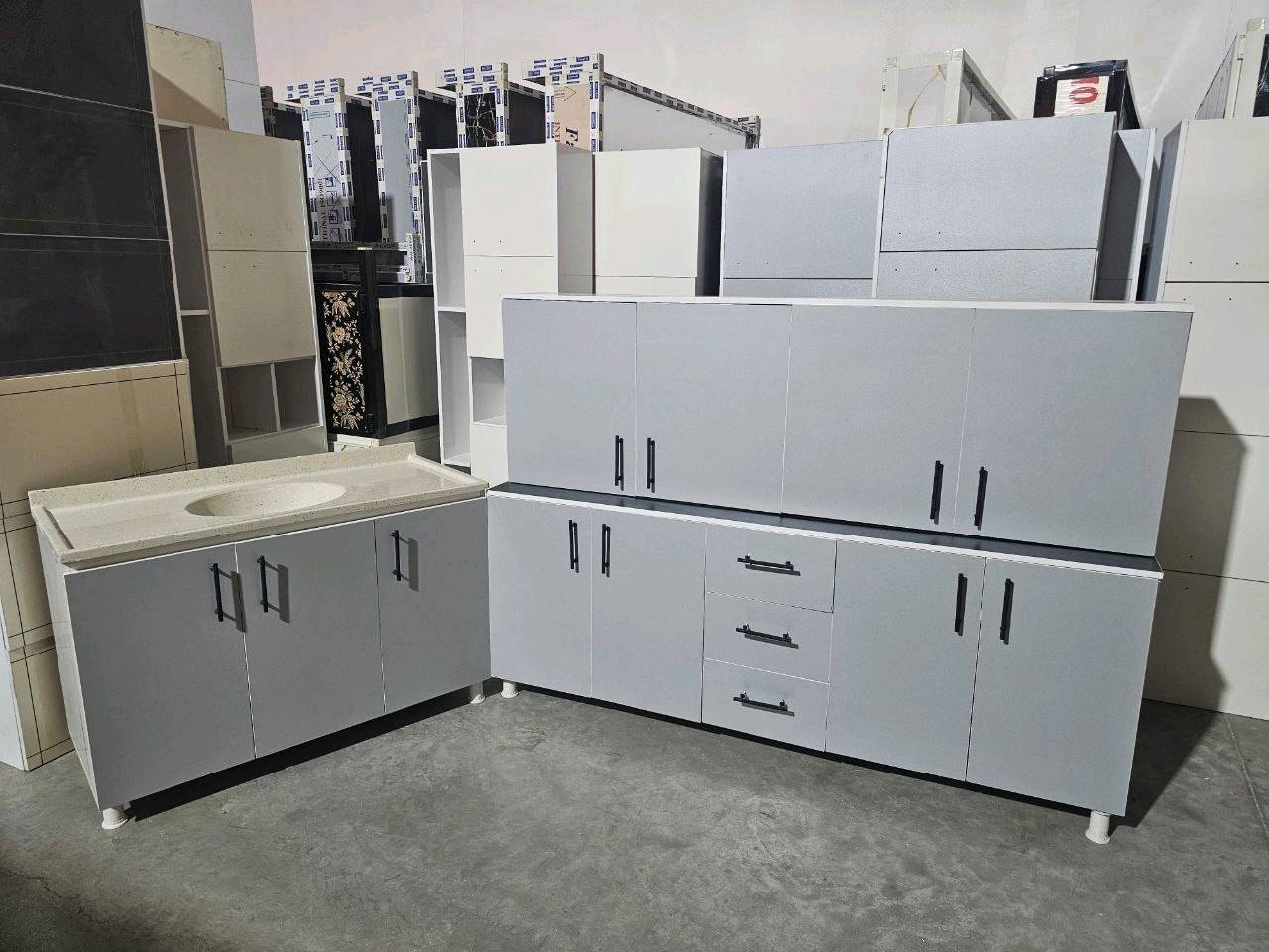 كاونتر خشب MDF ارضي وملحق قياس مترين وسنك متر و20 مرمر سعر 325 الف