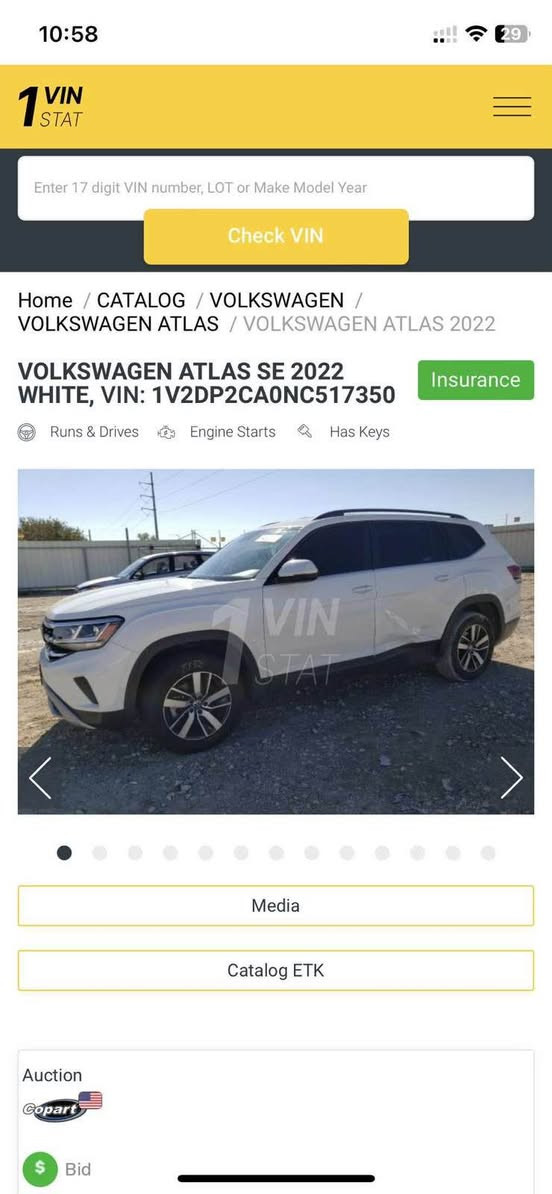 2022
Se 
Makina 20 turbo 
4 pstn 
1 parcha sbux bas dargakaya
Kushn jld
Radar
7asas
Camera
Kushn garm
Radar awena
Leed
Blajktor auto
Aple car play & android auto
98 hazar roshtwa
Geru makena kaps
 Tayay lok
Sanawe w hazay nwe
Airbag bas shan taqewa  
سعر ٢٤٤ وەرەقە و مەجال
*********** 
Whatssapp أربيل, العراق

نص مكتوب في الصور:
- Enter 17 digit VIN number, LOT or Make Model Year
- Check VIN
- Home / Catalog / VOLKSWAGEN /
- VOLKSWAGEN ATLAS / VOLKSWAGEN ATLAS 2022
- VOLKSWAGEN ATLAS SE 2022
- WHITE, VIN: 1V2DP2CA0NC517350
- Insurance
- Runs & Drives
- Engine Starts
- Has Keys
- Media
- Catalog ETK
- Auction
- Bid
- Lot number
- Status
- Date
- Amount
- 74392363
- No data
- 1 VIN STAT Enter 17 digit VIN number, LOT or Make Model Year Check VIN Home / CATALOG / VOLKSWAGEN / VOLKSWAGEN ATLAS / VOLKSWAGEN ATLAS 2022 VOLKSWAGEN ATLAS SE 2022 WHITE, VIN: 1V2DP2CA0NC517350 Insurance Runs & Drives Engine Starts Has Keys Media Catalog ETK Auction Copart Bid