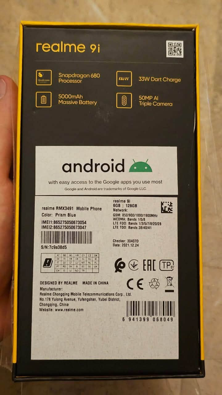 السلام عليكم
جهاز Realme 9i مستعمل للبيع 
مواصفات الجهاز 
ذاكره 128 كيكا 
الذاكره العشوائيه 6 كيكا 
 دبل سيم كارت 
ملحقات كامله ويا مع الكارتونه 
عنواني بغداد الكرخ 
السعر اتصل واتساب وبيك خير وتدلل ***********
