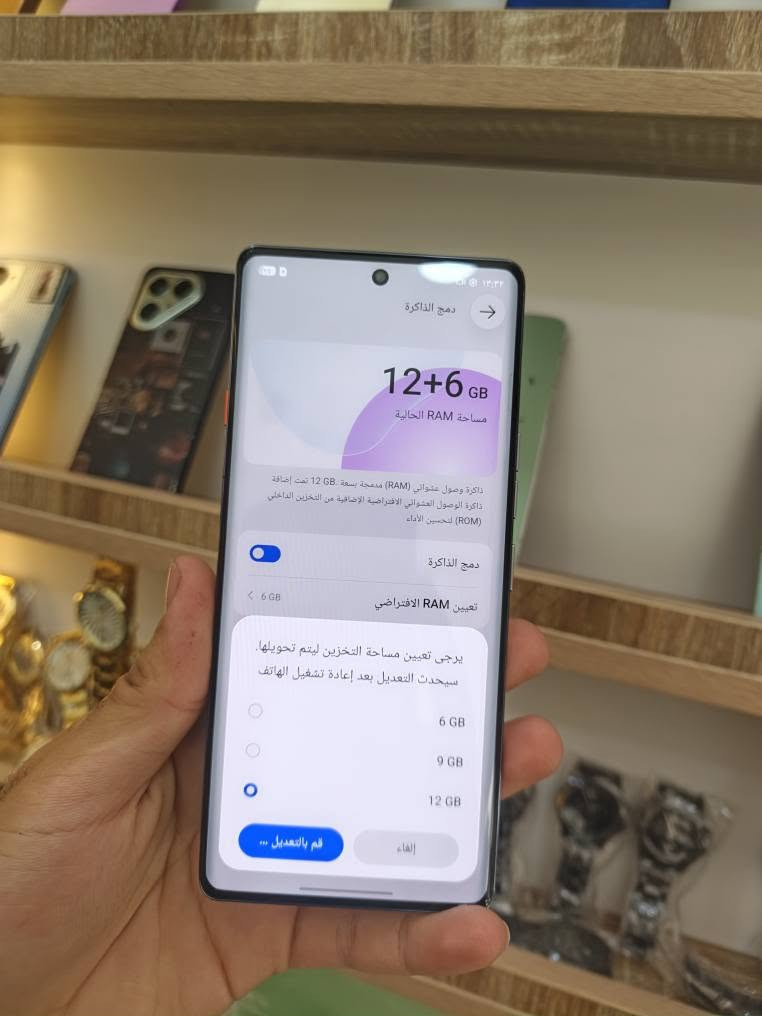تكنو كامون 40برو فايف جي ذكرة 256رام 12+12
كله شغال جهاز مابي اي خلل مكاني بغداد الشعله الخطيب بيع او مراوس*********** شراي تصل بي وتساب رقم بغداد, العراق

نص مكتوب في الصور:
- هاتفي
- HiOS
- 16.2.0
- التحقق من التحديثات
- اسم الجهاز TECNO CAMON 40 Pro 5G
- التخزين ٢٣,١٥ غ.ب / ٢٥٦ غ.ب
- الطراز TECNO CM7
- وحدة المعالجة المركزية Dimensity 7300 Ultimate
- RAM ١٢,١٠ غ.ب + ١٢,١٠ غ.ب
- الكاميرا الخلفية 50M OIS+8M
- الكاميرا الأمامية 50M
- البطارية 5200mAh
- الشاشة 1080x2436
- دمج الذاكرة 12+6 GB مساحة RAM الحالية ذاكرة وصول عشوائي (RAM) مدمجة بسعة: GB 12 تمت إضافة ذاكرة الوصول العشوائي الافتراضية الاضافية من التخزين الداخلي (ROM) لتحسين الأداء دمج الذاكرة < 6 GB تعيين RAM الافتراضي يرجى تعيين مساحة التخزين ليتم تحويلها. سيحدث التعديل بعد إعادة تشغيل الهاتف 6 GB 9 GB 12 GB قم بالتعديل... إلغاء