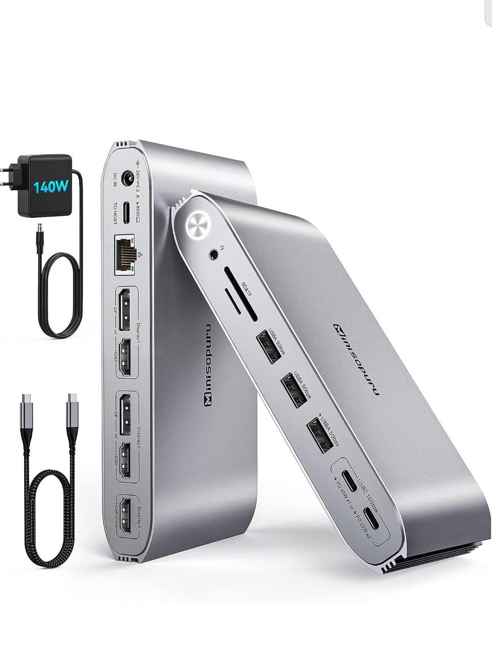 وكستيشن Minisopuru Displaylink 
مع محول طاقة 140 واط
 محطة إرساء ثلاثية الشاشات لأجهزة MacBook M1/M2/M3/M4/Windows (3x HDMI، 2x DisplayPort، 2x 10Gbps و USB C، شحن USB A)
واتساب ***********
