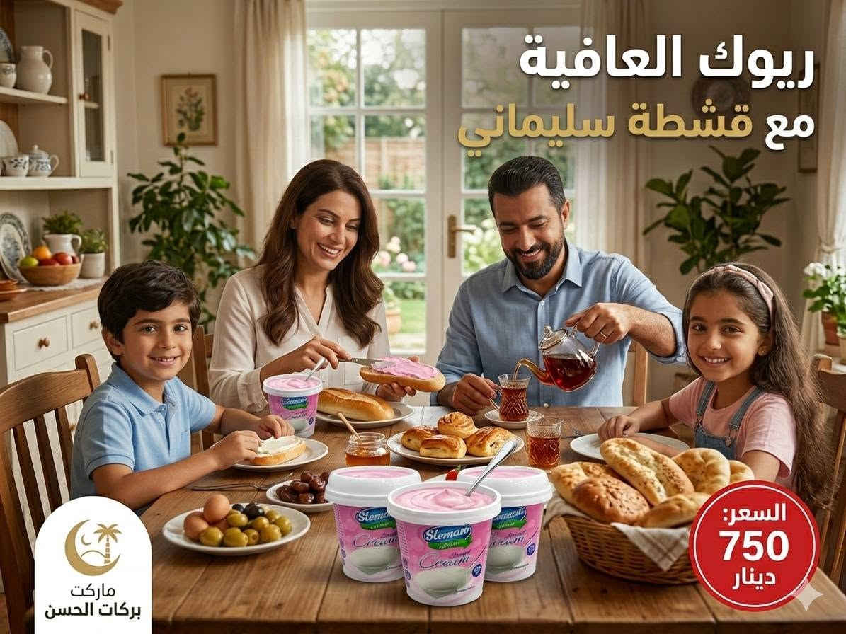 ماركت بركات الحسن 
متوفر 
اجبان .. قشطه .... مثلثات 😋🤩 
التوصيل مجاني داخل المجمع 
العنوان مجمع الدوح الشارع العام الحولي نزلة ابن يقطين 
للاستفسار الاتصال او المراسلة 
***********
***********
