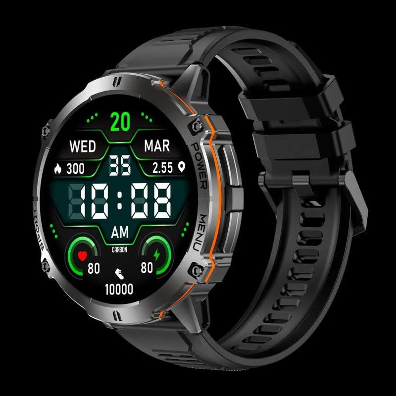 کوردی/
⌚️ Carbon One Max – زیرەک‌کاتژمێرێکی ستایلیش و پڕ لە تایبەتمەندی!
✨ ئەگەر بەدوای کاتژمێرێکی جوان، شاشەی ڕوون و باتریی بەهێز دەگەڕێیت، Carbon One Max هەڵبژاردەیەکی باشە.
🔹 شاشە: 1.43" AMOLED بە کوالێتی بەرز
🔋 باتری:(900 mAh) تا نزیکەی 30 ڕۆژ بەکارهێنان
💧 بەرگری لە ئاو: 1ATM – بۆ باران و پاشەڕۆژ/ئاوی کەم، بەڵام بۆ مەلەوانی و ئاوی قووڵ نییە
📞 پەیوەندی: Bluetooth Calling
🔔 ئاگادارکردنەوەکان: WhatsApp، پەیوەندییەکان و ئەپەکانی تر
🏃 وەرزش: زیاتر لە 100 مۆدی وەرزشی
❤️ تەندروستی: چاودێری دڵ و هەندێک داتای تەندروستی
🧭 ئامرازە دەرەوەییەکان: Compass، Altimeter و Barometric Pressure
🎵 مۆسیقا و کۆنترۆڵی زیرەک
🌤️ دۆخی کەشوهەوا و Smart Notifications
🗣️ Voice Assistant
📱 سیستەمەکان: Android 6.0+ و iOS 9.0+
📲 ئەپ: DaFit
⚠️ تێبینی گرنگ:
❌ GPSی ناوخۆیی/Integrated نییە.
📌 بۆ بەستنەوە و هاوکاتکردنەوە، ئەپی DaFit بەکاربهێنە؛ کاتژمێرەکە ڕاستەوخۆ لە Bluetoothی مۆبایلەوە Pair مەکە.
🚀 دەستپێکردنی یەکەم بەکارهێنان:
1️⃣ کاتژمێرەکە تا 100% شارژ بکە.
2️⃣ ئەپی DaFit دابەزێنە.
3️⃣ Bluetooth و Location چالاک بکە.
4️⃣ لە ناو DaFit، Add Device هەڵبژێرە و One Max پەیوەندیکە.
5️⃣ Notification ـەکانی WhatsApp، Calls و ئەپەکانی تر چالاک بکە.
🔥 Carbon One Max — شێواز + زیرەکی + باتریی درێژخایەن، هەمووی لە یەک کاتژمێر!
.............
العربي/
⌚️ Carbon One Max – ساعة ذكية أنيقة ومليانة مميزات!

✨ إذا تدور على ساعة ذكية بشاشة واضحة، تصميم أنيق وبطارية تدوم لفترة طويلة، Carbon One Max خيار ممتاز.

🔹 الشاشة: AMOLED بحجم 1.43"
🔋 البطارية: (900 mAh) توصل تقريباً إلى 30 يوم حسب الاستخدام
🔋 البطارية: (900 mAh) توصل تقريباً إلى 30 يوم حسب الاستخدام
💧 مقاومة الماء: 1ATM – مناسبة للرذاذ والمطر، لكن مو للسباحة أو الغوص بالماء العميق
📞 المكالمات: Bluetooth Calling
🔔 الإشعارات: WhatsApp، المكالمات والتطبيقات الأخرى
🏃 الرياضة: أكثر من 100 وضع رياضي
❤️ الصحة: متابعة نبضات القلب وبعض بيانات الصحة
🧭 أدوات خارجية: بوصلة، مقياس ارتفاع وضغط جوي
🎵 تحكم بالموسيقى
🌤️ تحديثات الطقس
🔔 Smart Notifications
🗣️ مساعد صوتي
📱 التوافق: Android 6.0+ و iOS 9.0+
📲 التطبيق الرسمي: DaFit

⚠️ ملاحظة مهمة:
❌ الساعة ما بيها GPS مدمج.
📌 للربط والمزامنة استخدم تطبيق DaFit، ولا تربط الساعة مباشرة من قائمة Bluetooth بالموبايل.

🚀 طريقة الاستخدام لأول مرة:

1️⃣ اشحن الساعة إلى 100%.
2️⃣ نزّل تطبيق DaFit من App Store أو Google Play.
3️⃣ فعّل Bluetooth وLocation بالموبايل.
4️⃣ افتح DaFit واضغط إضافة جهاز واختار One Max.
5️⃣ فعّل إشعارات WhatsApp والمكالمات والتطبيقات اللي تحتاجها.
وبطارية
🔥 Carbon One Max — أناقة، مميزات ذكية وبطارية تدوم لفترة طويلة!

نص مكتوب في الصور:
- DISPLAY DE 1.75 AMOLED BATERIA DE LONGA DURAÇÃO + DE 25 DIAS DE USO CONSTRUÇÃO BRUTA, ESTILO INCONFUNDÍVEL O CARBON ONE MAX É FEITO COM MATERIAIS DE ALTA PERFORMANCE: ALUMÍNIO AEROESPACIAL E TITÂNIO. A FUSÃO PERFEITA ENTRE LEVEZA E RESISTÊNCIA. VOCÊ SENTE A DIFERENÇA NO PRIMEIRO TOQUE.
- BATERIA DE LONGA DURAÇÃO + DE 25 DIAS DE USO CONSTRUÇÃO BRUTA, ESTILO INCONFUNDÍVEL O CARBON ONE MAX É FEITO COM MATERIAIS DE ALTA PERFORMANCE: ALUMÍNIO AEROESPACIAL E TITÂNIO. A FUSÃO PERFEITA ENTRE LEVEZA E RESISTÊNCIA. VOCÊ SENTE A DIFERENÇA NO PRIMEIRO TOQUE.
- ROTINA INTENSA OU NA MISSAO MAIS LONGA, O CARBON ONE MAX CONTINUA FIRME COM VOCE. 900 mAh MAIS DE 25 DIAS DE BATERIA, DIRETO NO SEU PULSO 10 DIAS