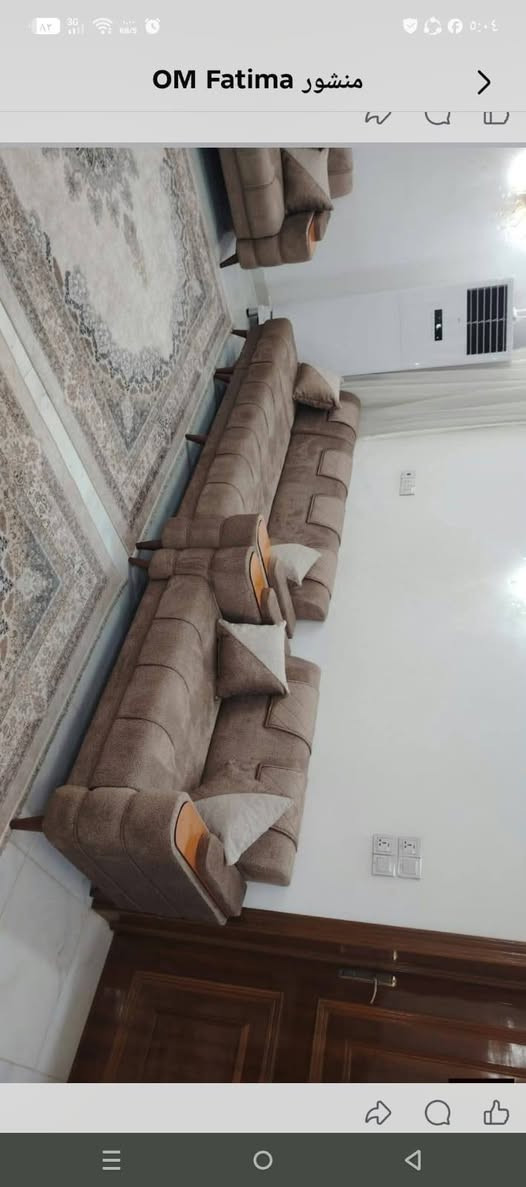من رخصة ألادمن
عيني تخم ديوان كورنر ٢٠ طول ١٤ متر تفصال بمعنى الكلمه درجه اولى جديد شغل معمل احنه مشتغليه
لون قهوائي مطعم ب جوزي موديل أبو طبله بيه قنفتين مفصوله مع زاويه وحده مثل ماموضح بالصور يوصلك اي اختلاف عن تفاصيل يرجع سعره مليون وربع بيه مجال بسيط بس شراي يتصل *********** متوفر واتساب أو مراسله الخاص

نص مكتوب في الصور:
- OM Fatima منشور