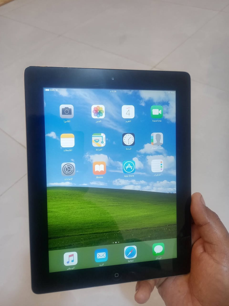 ايباد للبيع أو مراوس بتليفون سعر 100

نص مكتوب في الصور:
- iPad 85% 1:50 م عام الإعدادات حول الاسم < iPad الأغاني 0 الفيديوهات 0 الصور 2 التطبيقات 1 السعة 13.19 غ.ب. متوفر 4.29 غ.ب. الإصدار 10.3.4 (14G61) النموذج MD510LL/A الرقم التسلسلي F7RLMAV6F196 عنوان Wi-Fi 04:E5:36:2E:BA:13 Bluetooth 04:E5:36:2E:BA:14 قانوني إعدادات ثقة الشهادة تسجيل الدخول إلى الـ iPad إعداد App Store, iCloud والمزيد. نمط الطيران Tend Wi-Fi Wi-Fi تشغيل Bluetooth الإشعارات مركز التحكم عدم الإزعاج عام شاشة العرض والإضاءة خلفية الشاشة الأصوات Siri رمز الدخول البطارية الخصوصية