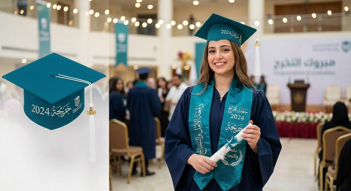 وشاح تخرج • قبعة تخرج • ألوان حسب الطلب