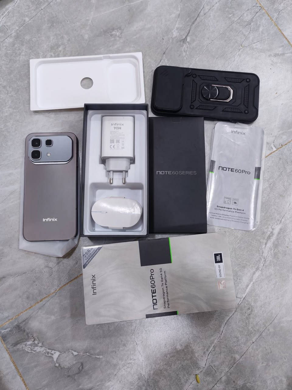 السلام عليكم
انفنكس نوت 60 برو 5G

نسبه البطاريه 100

استخدام اسبوع فقط

 بعده بلزقه الشركه

نظافه 100%

   أداء قوي وتصميم فخم 🧡

📱 المواصفات:
⚡ المعالج: Snapdragon 7s Gen 4 5G
💾 الذاكرة الداخلية: 256GB
🧠 الرام: 8+8
📶 يدعم شبكة 5G
📸 كاميرا خلفية بدقة عالية مع OIS
📺 شاشة AMOLED بمعدل تحديث عالي 144 هريتز 
🔋 بطارية بسعة كبيرة 6500
⚡ شحن سريع 90 w
🔊 سماعات ستيريو

السعر 450 قفل قفل

للعلم سعر الجديد 550

للاستفسار اتصل
***********
