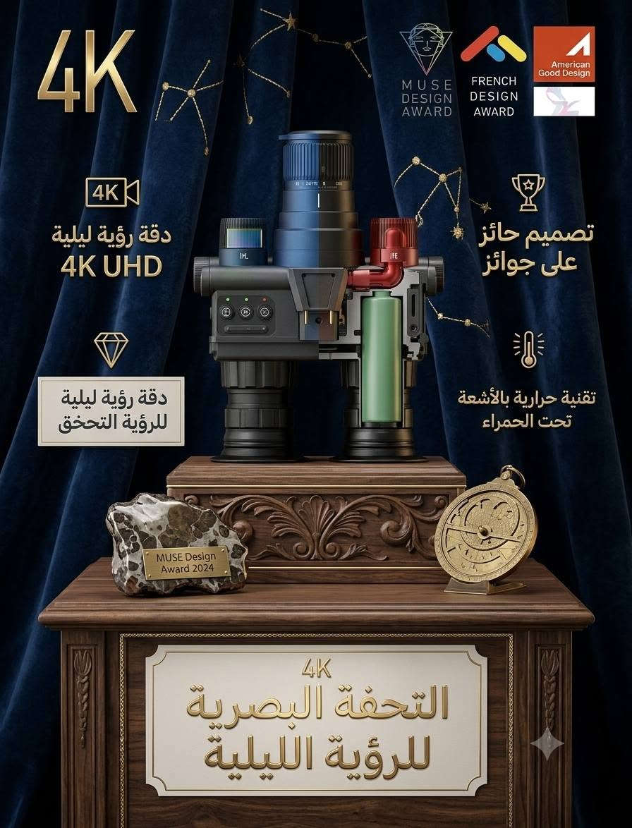 المواصفات الفنية:*********** انطيني سعر 
دقة التصوير: دعم تسجيل الفيديو والتقاط الصور بدقة تصل إلى 4K UHD لتوضيح التفاصيل في الظلام.
​التقريب (Zoom): تكبير بصري 5x مع تكبير رقمي يصل إلى 10x لرؤية الأهداف البعيدة.
​نظام الرؤية: مزود بأشعة تحت حمراء (IR) متعددة المستويات للرؤية في الظلام التام.
​الشاشات والراحة: شاشات داخلية مزدوجة مع حزام رأس مريح وقابل للتعديل للارتداء والتثبيت على الرأس بسهولة.
​البطارية: بطارية بسعة عالية تعمل حتى 10 ساعات متواصلة.
​المقاومة: تصميم مقاوم للماء والرطوبة بتصنيف IPX4/5.
​الجوائز: حائز على جوائز تصميم عالمية (MUSE Design Award و French Design Award).
