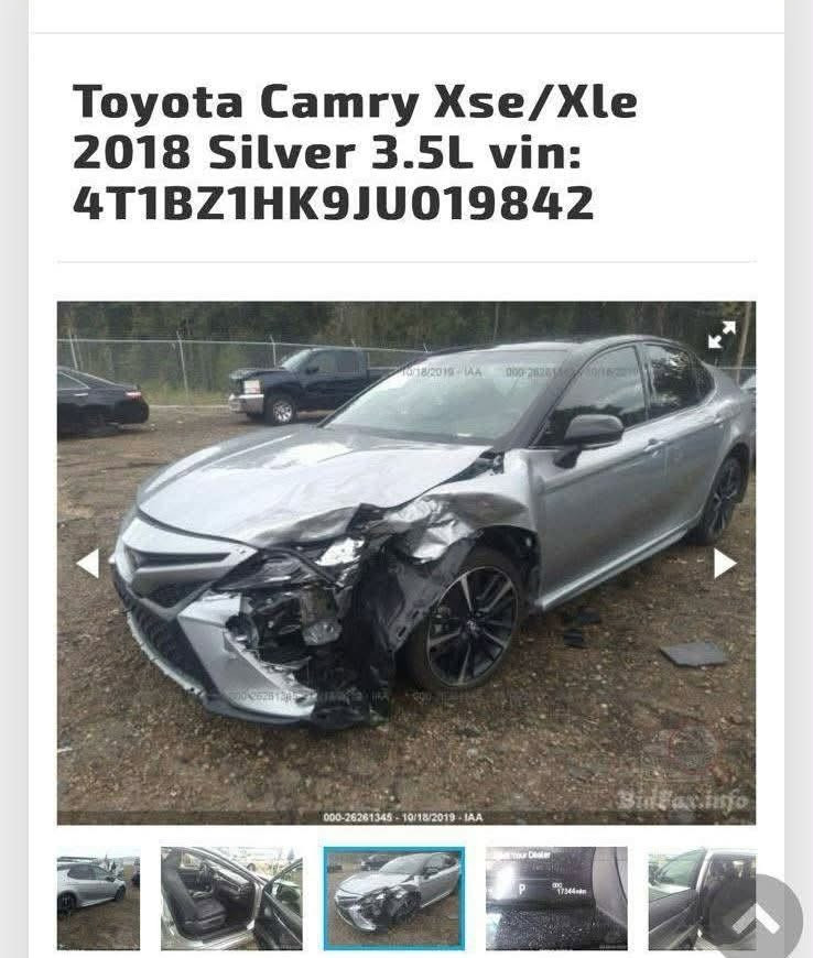 لبيع سيارة
Toyota Camry XSE 2018
سعرها 175 وبيه مجال بسيط جداً أعلى فئة، ماشية 161000KM
حادثها موضح ب المنشور داخ بطانه الجاملغ شرط بدون شواصي 
مواصفات السيارة :
- بصمة دخول ذكي
- ﻿﻿حساسات 360
- ﻿﻿رادارات 360
- ﻿﻿كاميرات 360 محيطة
- ﻿﻿نقاط عمياء جانبية
- ﻿﻿توقف ذاتي أمامي وخلفي
- ﻿﻿قيادة ذاتية / تحديد مسار
- ﻿﻿إشارات بالمرايا الجانبية
- ﻿﻿بانوراما + توووو كلر بلاد شركة
- ﻿﻿سماعات JBL / داتا شو
- ﻿﻿كشنات أمامية كهرباء
- ﻿﻿كشنات تدفئة  د
- ﻿﻿تدفئة المرايا الجانبية
- ﻿﻿قطعتين تبريد أمامي وخلفي
- ﻿﻿شحن لاسلكي / شفتات ستيرن
- ﻿﻿سايد بريك كهرباء / نظام أوتو هولد
Eco Normal Sport :أنظمة قيادة -
- لايتات أمامية وخلفية ليد نظام Active
الرقم : ***********

نص مكتوب في الصور:
- Toyota Camry Xse/Xle 2018 Silver 3.5L vin: 4T1BZ1HK9JU019842
- Toyota Camry Xse/Xle 2018 Silver 3.5L vin: 4T1BZ1HK9JU019842 Final bid: $15500 Auction: IAAI SOLD Lot number: 26261345 Date of sale: 13.11.2019 Year: 2018 VIN: 4T1BZ1HK9JU019842 Condition: Run and Drive Engine: 3.5L V6 FI DOHC 24V NF4 en.bidfax.info
