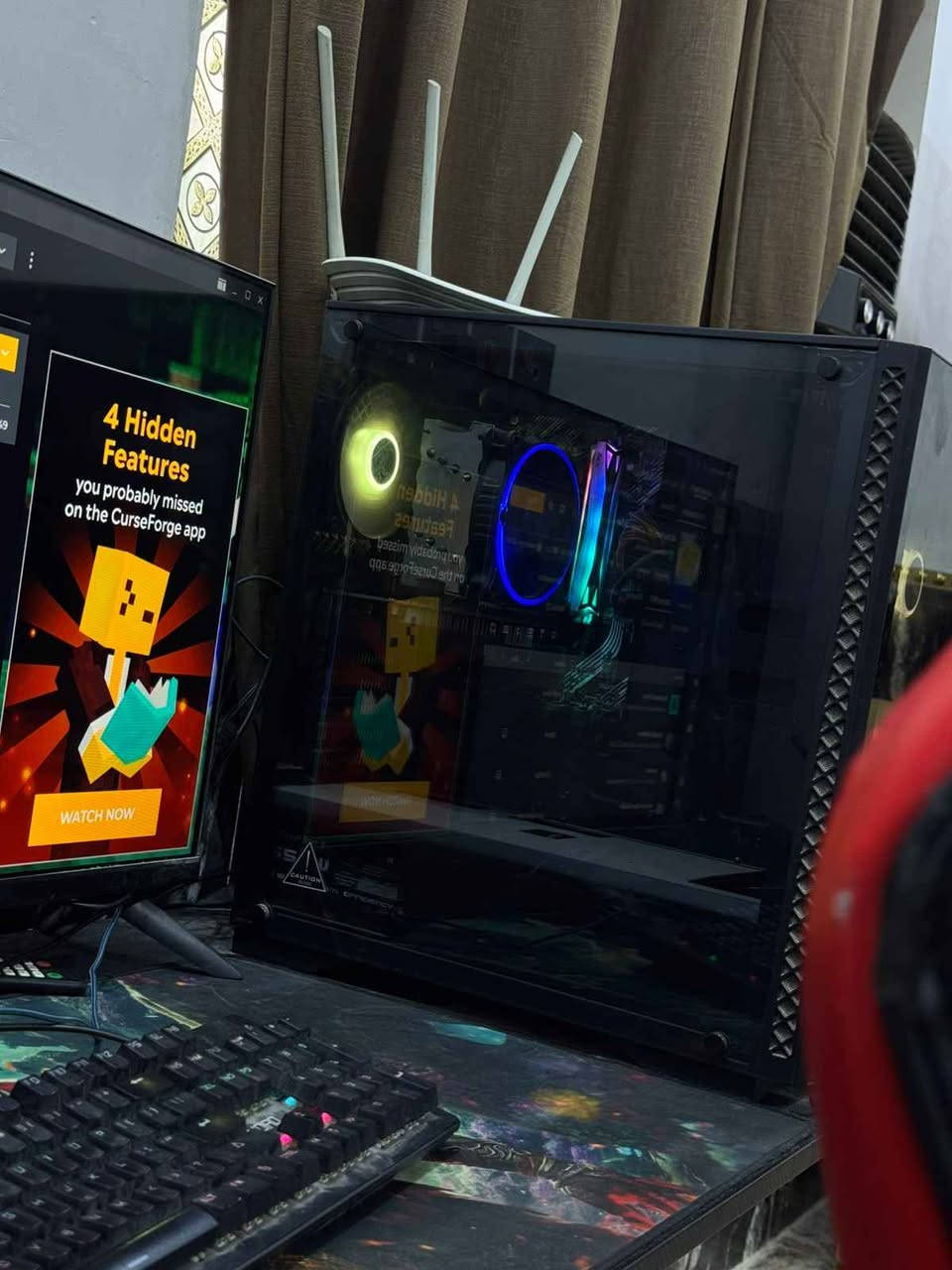 Pc gaming للبيع او مراوس
معالج i5 جيل 10
رامات 16
هارد ١٢٨ ssd +تيرا hhd
مذر بورد من ازوز
بور ٦٥٠
الجهاز نظيف فقط زر التشغيل مرات يشكل
السعر ٤٢٥ مع المجال 
*********** كربلاء, العراق

نص مكتوب في الصور:
- FOR SALE - للبيع كمبيوتر قيمنق متكامل (PC Build) أداء مميز للألعاب والتصميم - حالة ممتازة ومظهر أنيق جداً صورة الكيس الحقيقية المواصفات التقنية PC Case المعالج (CPU) Intel Core i5-10400F 6 أنوية / 12 مسار - حتى 4.3GHz كرت الشاشة NVIDIA® GTX 1050 Ti (4GB) الرام (RAM) 16GB DDR4 (2666MHz) الهارد (SSD) 128GB SSD (للنظام) الهارد (HDD) 1TB HDD (1000GB) (للتخزين) الكبيس والتبريد كيس قيمنق مع إضاءة RGB وتبريد ممتاز نظام التشغيل Windows 10/11 64 bit - الأصلي مميزات الجهاز الأداء أداء الألعاب تشغيل سلس لمختلف ألعاب الأونلاين وال eSports. سرعة فائقة إقلاع سريع للنظام بال SSD ورام 16GB. المونتاج والعمل ممتاز للتصميم والبرمجة والدراسة والعمل المكتبى. الألعاب المقترحة للتشغيل League of Legends Counter-Strike 2 Minecraft PES 2021 GTA V / FiveM VALORANT Fortnite PUBG PC
- 4 Hidden Features you probably missed on the CurseForge app WATCH NOW
- حول DESKTOP-FV9NCSE System Product Name مواصفات الجهاز اسم الجهاز DESKTOP-FV9NCSE المعالج Intel(R) Core(TM) i5-10400F CPU @ 2.90GHz 2.90 GHz ذاكرة RAM المثبتة ١٦,٠ غيغابايت بطاقة الرسومات NVIDIA GeForce GTX 1050 Ti (4 GB) مساحة التخزين 932 GB HDD ST1000DM010-2EP102, 119 GB SSD Bullet 2.5"SSD-128GB معرف الجهاز 466BE37E-BD53-42C0-A8E3-A291D54B0ED7 معرف المنتج 00330-80000-00000-AA499 نوع النظام نظام تشغيل بإصدار ٦٤ بت ومعالج يستند إلى x64 القلم واللمس لا يتوفر إدخال باللمس أو بالقلم لجهاز العرض هذا الأسئلة المتكررة كيف يؤثر وجود ١٦ غيغابايت من ذاكرة الوصول العشوائي على أداء الكمبيوتر؟ هل يمكنني تشغيل التطبيقات الحديثة بسلاسة باستخدام سعة RAM هذه؟ هل وحدة معالجة الرسومات (GPU) كافية لتجربة الألعاب والفيديو عالية الجودة؟ كيف يمكن أن يؤدي وجود وحدة معالجة الرسومات (GPU) مخصصة إلى تحسين تجربتي وإنتاجيتي؟ هل أقوم بتشغيل أحدث إصدار من نظام تشغيل Windows؟ ما هو أحدث إصدار من Windows؟ سطح المكتب " مشمس 43°C