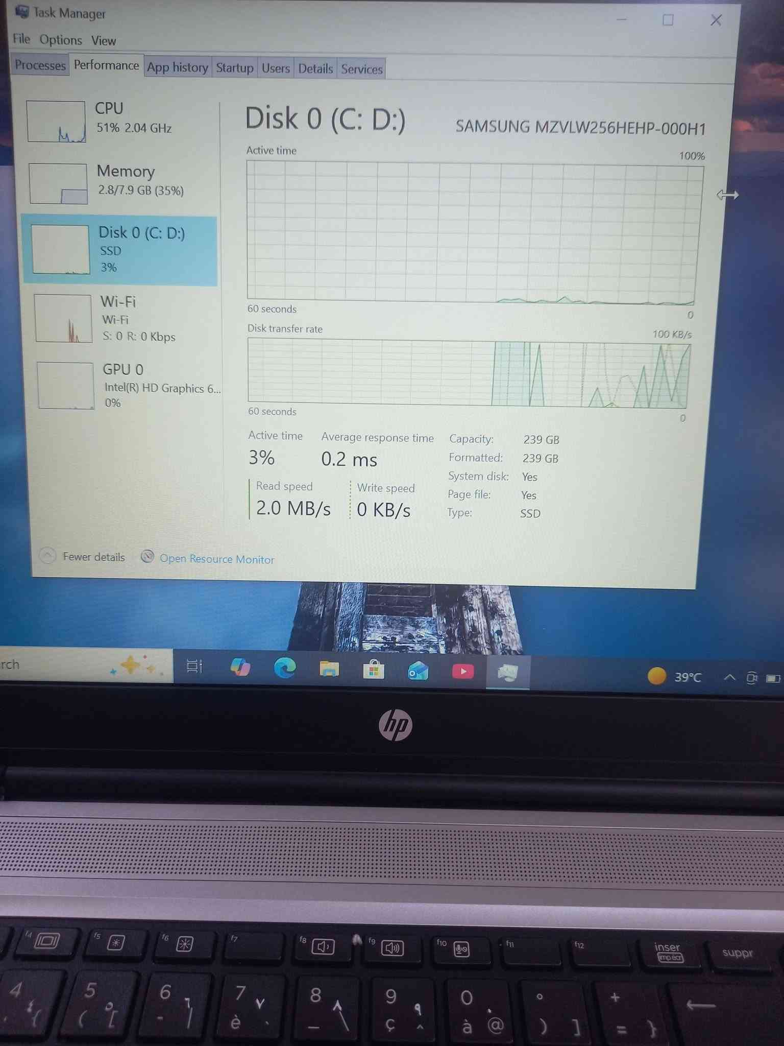 لابتوب hp 650  g3
حجم الشاشة كبير 15.6 
الجيل السابع 
المعالج كور اي 5 الجيل 7
الهارد    256   ssd 
الرام 8.      ddr4 
كارت الشاشة  4  شير 
حجم الشاشة  15.6
الشاحنة اصلية 
يحتوي على منفذ تايب سي للشحن او نقل البيانات
يحتوي على مشغل أقراص  dvd
نظام التشغيل ويندوز 10 عربي انكليزي 
الملحقات شاحنة وجنطة 
السعر   235
***********
***********
يوجد توصيل

متوفر 
تتوفر مجموعة لابتوبات بأسعار مناسبة ومواصفات مختلفة

نص مكتوب في الصور:
- About Your PC is monitored and protected. See details in Windows Security Related settings Change product key or upgrade your edition of Windows Read the Microsoft Software License Terms BitLocker settings Device Manager Remote desktop System protection Advanced system settings Rename this PC (advanced) Help from the web Finding out how many cores my processor has Checking multiple Languages support Checking multiple Languages support Installed RAM 8.00 GB Speed: 2133 MHz Processor Intel(R) Core(TM) i5-7200U CPU @ 2.50GHz 2.71 GHz Graphics Card 128 MB Intel(R) HD Graphics 620 Storage 238 GB 39 GB of 238 GB used DESKTOP-AUFQION HP ProBook 650 G3 Rename this PC Device Specifications Copy Device Name DESKTOP-AUFQION Processor Intel(R) Core(TM) i5-7200U CPU @ 2.50GHz 2.71 GHz Installed RAM 8.00 GB (7.88 GB usable) Graphics Card Intel(R) HD Graphics 620 (128 MB) 39°C ENG 12:44 AM 9/22/2026
- About Device Specifications Copy Help Findin proces Checki Checkin Ge Giv Device Name DESKTOP-AUFQION Processor Intel(R) Core(TM) i5-7200U CPU @ 2.50GHz 2.71 GHz Installed RAM 8.00 GB (7.88 GB usable) Graphics Card Intel(R) HD Graphics 620 (128 MB) Storage 238 GB SSD SAMSUNG MZVLW256HEHP-000H1 Device ID 827281B8-6DFE-4172-A690-A94DF734EA21 Product ID 00330-50739-27060-AAOEM System Type 64-bit operating system, x64-based processor Pen and touch No pen or touch input is available for this display Frequently asked questions How does having 8-16 GB of RAM impact my PC's performance? Can I run modern applications smoothly with this RAM capacity? Is my GPU sufficient for high end gaming and video experience? How can having a dedicated GPU enhance my experience and productivity? Am I running the latest version of the Windows OS? What is the latest Windows version? 39°C
- Task Manager
- File Options View
- Processes Performance App history Startup Users Details Services
- CPU
- 1% 1.04 GHz
- Memory
- 2.8/7.9 GB (35%)
- Disk 0 (C: D:)
- SSD
- 1%
- Wi-Fi
- S: 0 R: 16.0 Kbps
- GPU 0
- Intel(R) HD Graphics 6...
- 0%
- Intel(R) Core(TM) i5-7200U CPU @ 2.50GHz
- % Utilization
- 100%
- 60 seconds
- 0
- Utilization
- Speed
- 1.04 GHz
- Base speed:
- Sockets:
- Cores:
- Logical processors:
- 2.71 GHz
- 1
- 2
- 4
- Processes
- 169
- Threads
- 2130
- Handles
- 70696
- Virtualization:
- Hyper-V support:
- Disabled
- Yes
- Up time
- 0:15:26:56
- L1 cache:
- L2 cache:
- L3 cache:
- 128 KB
- 512 KB
- 3.0 MB
- Fewer details
- Open Resource Monitor
- Task Manager File Options View Processes Performance App history Startup Users Details Services CPU 0% 0.56 GHz Memory 2.8/7.9 GB (35%) Disk 0 (C: D:) SSD 1% Wi-Fi Wi-Fi S: 0 R: 0 Kbps GPU 0 Intel(R) HD Graphics 6... 0% Fewer details Open Resource Monitor Memory 8.0 GB Memory usage 7.9 GB 60 seconds 0 Memory composition In use (Compressed) Available Speed: 2133 ... 2.8 GB (64.9 MB) 5.1 GB Slots used: 1 of 2 Form factor: SODI... Committed Cached Hardware reserved: 121 ... 2.7/9.8 GB 1.5 GB Paged pool Non-paged pool 206 MB 155 MB search 39 C
- Task Manager File Options View Processes Performance App history Startup Users Details Services CPU 51% 2.04 GHz Memory 2.8/7.9 GB (35%) Disk 0 (C: D:) SSD 3% Wi-Fi Wi-Fi S: 0 R: 0 Kbps GPU 0 Intel(R) HD Graphics 6... 0% Disk 0 (C: D:) SAMSUNG MZVLW256HEHP-000H1 Active time 100% 60 seconds 0 Disk transfer rate 100 KB/s 60 seconds 0 Active time 3% Average response time 0.2 ms Read speed 2.0 MB/s Write speed 0 KB/s Capacity: 239 GB Formatted: 239 GB System disk: Yes Page file: Yes Type: SSD Fewer details Open Resource Monitor 39 C
- Task Manager File Options View Processes Performance App history Startup Users Details Services CPU 1% 0.86 GHz Memory 2.8/7.9 GB (35%) Disk 0 (C: D:) SSD 2% Wi-Fi Wi-Fi S: 0 R: 0 Kbps GPU 0 Intel(R) HD Graphics 6... 0% GPU Intel(R) HD Graphics 620 3D 0% Copy 0% Video Decode 0% Video Processing 0% Shared GPU memory usage 3.9 GB Utilization 0% GPU Memory 0.1/3.9 GB Shared GPU memory 0.1/3.9 GB Driver version: 31.0.101.2140 Driver date: 11/5/2025 DirectX version: 12 (FL 12.1) Physical location: PCI bus 0, device ... Fewer details Open Resource Monitor