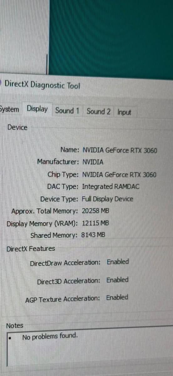 Rtx 3060 12 GB
ram x2 16 GB 
والشاشه acer حجم 27 انچ 180 Hz 
وهاي كل الموصفات بالصورة موضحه 
السعر مليون وبي مجال 
هذا رقمي ***********
مكاني بغداد

نص مكتوب في الصور:
- About Device specifications Optimum 10 Device name DESKTOP-E7D9U4T Processor Intel(R) Core(TM) i5-10400F CPU @ 2.90GHz 2.90 GHz Installed RAM 16.0 GB Device ID DE69A0C0-F226-4A69-A2A9-6D5262B9E200 Product ID 00330-80000-00000-AA587 System type 64-bit operating system, x64-based processor Pen and touch No pen or touch input is available for this display Copy Rename this PC Windows specifications Edition Windows 10 Pro Version 22H2 Installed on 6/12/2026 OS build 19045.5968 Experience Windows Feature Experience Pack 1000.19061.1000.0 Copy Change product key or upgrade your edition of Windows Read the Microsoft Services Agreement that applies to our services Microsoft Software License Terms DirectX Diagnostic Tool System Display Sound 1 Sound 2 Input Device Drivers Name: NVIDIA GeForce RTX 3060 Manufacturer: NVIDIA Chip Type: NVIDIA GeForce RTX 3060 DAC Type: Integrated RAMDAC Device Type: Full Display Device Approx. Total Memory: 20258 MB Display Memory (VRAM): 12115 MB Shared Memory: 8143 MB DirectX Features DirectDraw Acceleration: Enabled Direct3D Acceleration: Enabled AGP Texture Acceleration: Enabled Notes No problems found. Main Driver: nvdumdx.dll,nvidumdx.c Version: 32.0.15.6094 Date: 8/13/2024 17:00:00 WHQL Logo'd: Yes Direct3D DDI: 12 Feature Levels: 12_1,12_0,11_1,11_0,10_1,10_0,9_ Driver Model: WDDM 2.7 Help Next Page Save All Information Exit
- DirectX Diagnostic Tool System Display Sound 1 Sound 2 Input Device Name: NVIDIA GeForce RTX 3060 Manufacturer: NVIDIA Chip Type: NVIDIA GeForce RTX 3060 DAC Type: Integrated RAMDAC Device Type: Full Display Device Approx. Total Memory: 20258 MB Display Memory (VRAM): 12115 MB Shared Memory: 8143 MB DirectX Features DirectDraw Acceleration: Enabled Direct3D Acceleration: Enabled AGP Texture Acceleration: Enabled Notes No problems found.