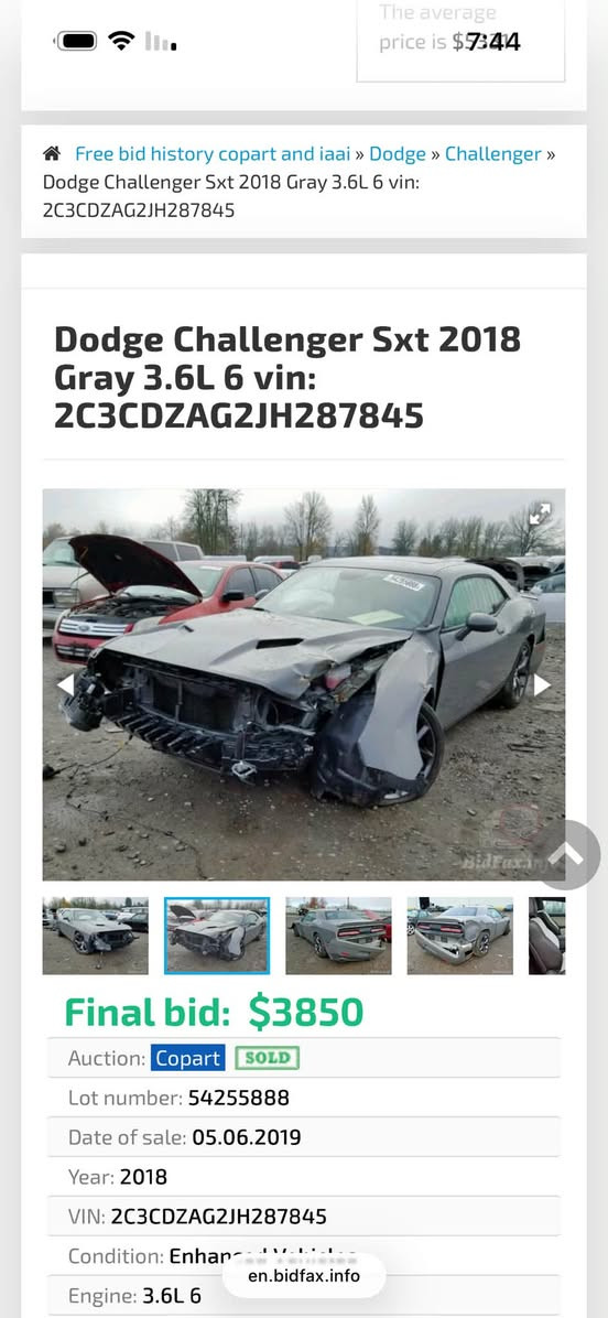� دوج تشالنجر 2018 SXT Plus

• 6 سلندر
• وارد أمريكي 🇺🇸
• الممشى 67,000 ميل ≈ 
• فتحة سقف كهربائية Slide Roof 🌤️
• قير أوتوماتيك
• شاشة وسطية
•
• كاميرا خلفية
• تشغيل بصمة
• تحكم بالمقود
• مثبت سرعة
• مقاعد كهربائية
• تكييف
•
• استخدام شخصي
• الفحص بكيفك

💰 السعر: 14900$
📍 بغداد
📞 ***********

نص مكتوب في الصور:
- The average price is $7345 Free bid history copart and iaai » Dodge » Challenger » Dodge Challenger Sxt 2018 Gray 3.6L 6 vin: 2C3CDZAG2JH287845 Dodge Challenger Sxt 2018 Gray 3.6L 6 vin: 2C3CDZAG2JH287845 6031 mi Final bid: $3850 Auction: Copart SOLD Lot number: 54255888 Date of sale: 05.06.2019 Year: 2018 VIN: 2C3CDZAG2JH287845 Condition: Enhar Engine: 3.6L 6 en.bidfax.info
- The average price is $7344 Free bid history copart and iaai » Dodge » Challenger » Dodge Challenger Sxt 2018 Gray 3.6L 6 vin: 2C3CDZAG2JH287845 Dodge Challenger Sxt 2018 Gray 3.6L 6 vin: 2C3CDZAG2JH287845 Final bid: $3850 Auction: Copart SOLD Lot number: 54255888 Date of sale: 05.06.2019 Year: 2018 VIN: 2C3CDZAG2JH287845 Condition: Enhanced Vehicle Engine: 3.6L 6 en.bidfax.info
- The average price is $7344 Free bid history copart and iaai » Dodge » Challenger » Dodge Challenger Sxt 2018 Gray 3.6L 6 vin: 2C3CDZAG2JH287845 Dodge Challenger Sxt 2018 Gray 3.6L 6 vin: 2C3CDZAG2JH287845 BidFax Final bid: $3850 Auction: Copart SOLD Lot number: 54255888 Date of sale: 05.06.2019 Year: 2018 VIN: 2C3CDZAG2JH287845 Condition: Enhanced en.bidfax.info Engine: 3.6L 6