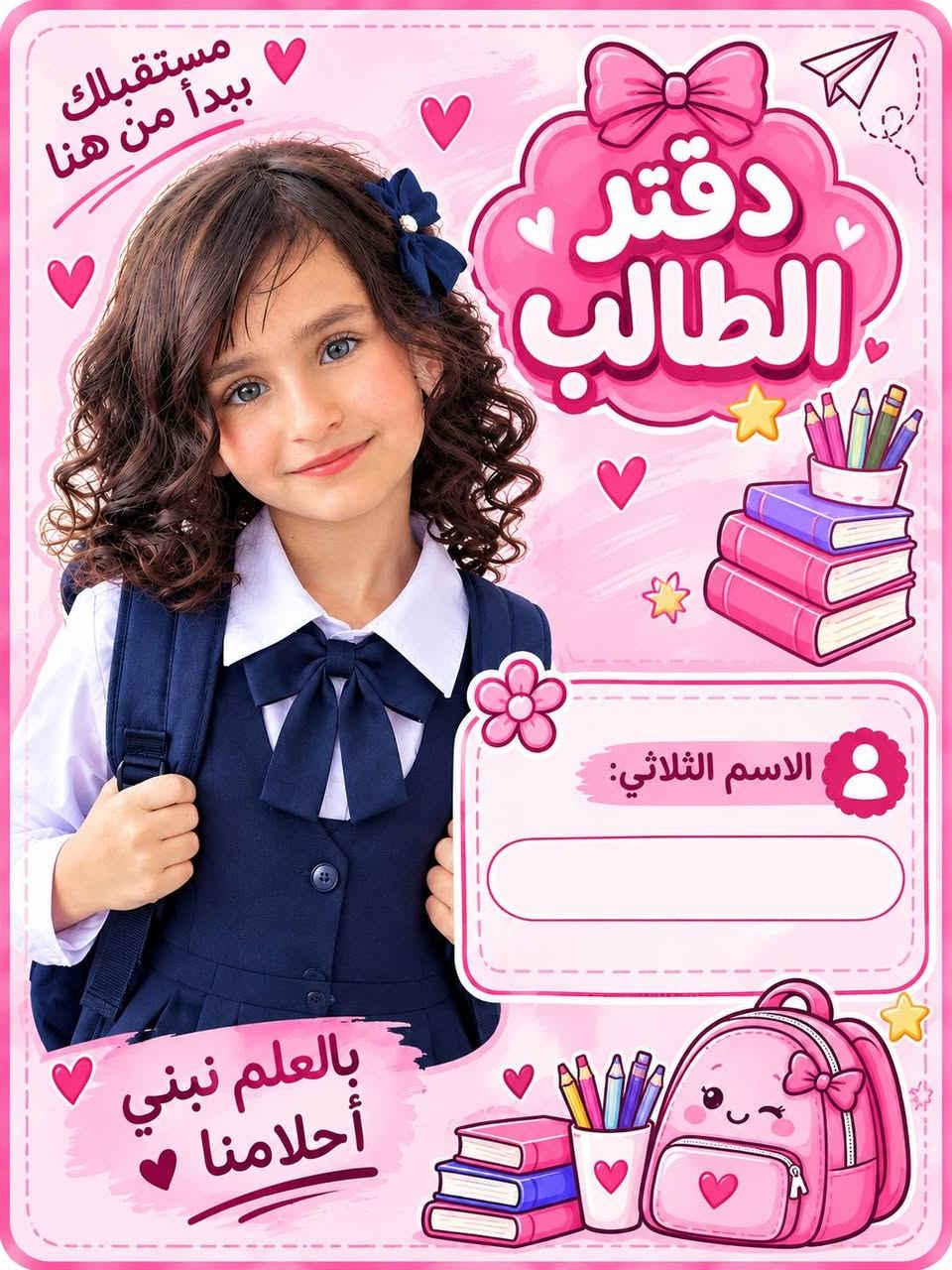 اطبع صور اطفالك ع الكتب ودفاتر 
متوفر حسب طلب تجهيزات مدرسيه 
ستوديو عمر الزين
 + واتساب  ( *********** )

معرف تيك توك  + أنستا     (oamr.1991@

‏تابع قناة ستوديو عمر الزين في واتساب: https://whatsapp.com/channel/0029Vb6JVSn8vd1Qhz2Swl11

نص مكتوب في الصور:
- بالعلم نصنع المستقبل
- الاسم الثلاثي
- الصف
- المادة
- أنت مميز
- مستقبلك يبدأ من هنا دفتر الطالب الاسم الثلاثي: بالعلم نبني أحلامنا
- مستقبلك يبدأ من هنا دفتر الطالب الاسم الثلاثي: الصف: المادة: بالعلم نبeni أحلامنا STUDY LEARN GROW
- مستقبلك يبدأ من هنا دفتر الطالب الاسم الثلاثي الصف المادة بالعلم نبني أحلامنا STUDY LEARN GROW
- مستقبلك يبدأ من هنا
- دفتر الطالب
- بالعلم نبني أحلامنا