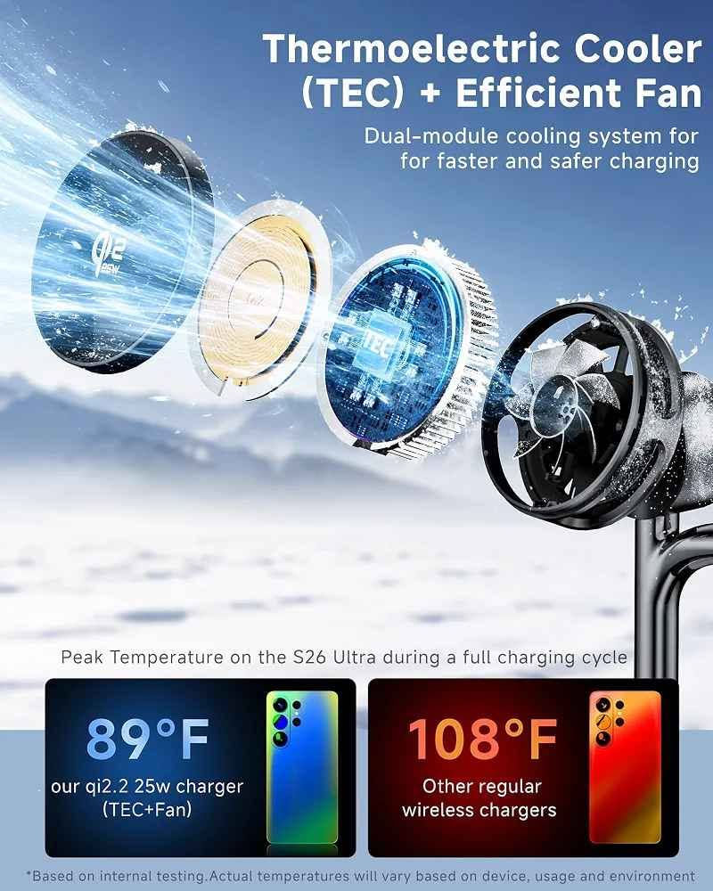 شاحن Qi2.2 • شحن سريع ٢٥W • تبريد TEC