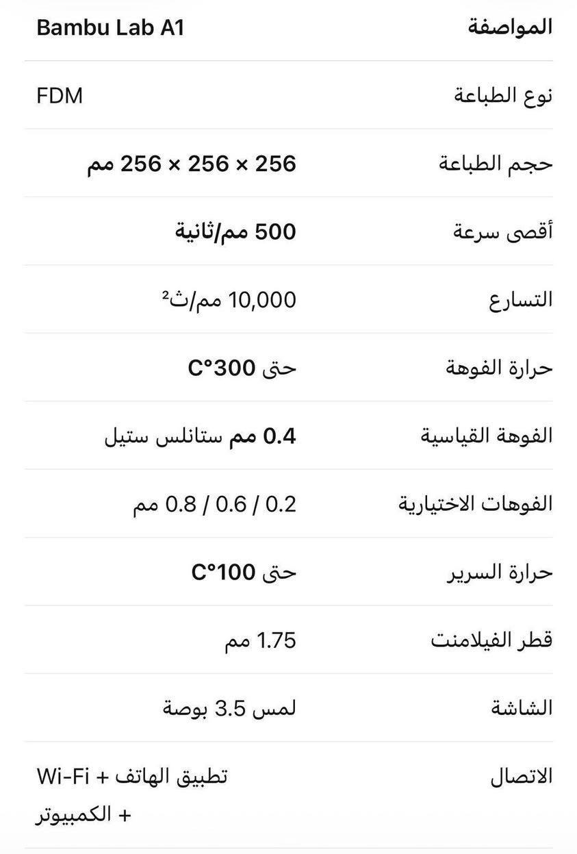 طابعة 3D Bambu Lab A1 Combo مع نظام AMS للطباعة متعددة الألوان
مستعمل نظيف جدا ساعات العمل 51 ساعه فقط السعر 850 الف دينار عراقي و قابل للتفاوض
البصرة - التنومة 
***********
