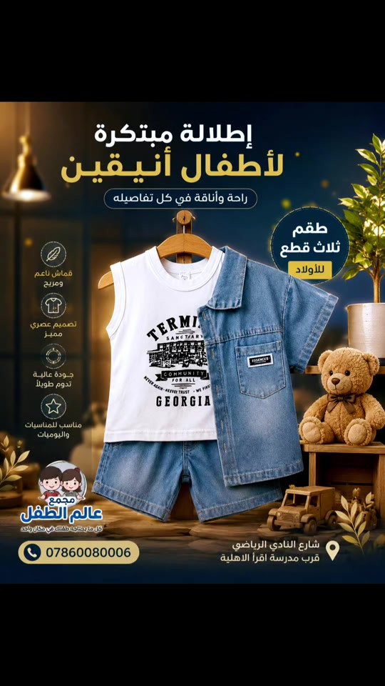 ✨ طقم صيفي أنيق للصغار ✨ ستايل عصري يجمع بين الراحة والأناقة، بتنسيق جينز مميز مع فانيلة قطنية ناعمة 🤍💙 👕 مناسب للطلعات والمناسبات اليومية 🧸 جودة وخامة مريحة للأطفال 📍 مجمع عالم الطفل – شارع النادي الرياضي، قرب مدرسة اقرأ الأهلية 📞 ***********
