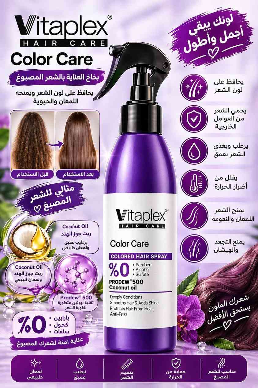 ✨ مجموعة بخاخات العناية بالشعر من Vitaplex Hair Care 
مهما كانت طبيعة شعرك أو احتياجه (مصبوغ، كيرلي، تالف، أو بحاجة لتغذية وفيتامينات)، مجموعة Vitaplex تقدم لك الحل الاحترافي بخطوة رشّ واحدة لتستمتعي بشعر صحي، قوي، ولامع كل يوم!"
رابط قناة تلكرام https://t.me/nafasnm3
للطلب مراسله الصفحه
متوفر بيع جملة مفرد
كل المنتجاة مختومة من وزارة الصحة الايرانيه

نص مكتوب في الصور:
- Vitaplex HAIR CARE Vitamin Care بخاخ الفيتامينات للشعر عناية متكاملة لشعر أكثر قوة ولمعة وحيوية Pro-V B5 فيتامين ب5 B7 فيتامين ب 7 Amino Acid أحماض أمينية %0 Paraben Alcohol Sulfate خال من الباربين والكحول والكبريتات يحمي الشعر من الحرارة ويمنحك إطلالة صحية وطبيعية لمعان طبيعي وجذاب تفكيك فوري للشعر حماية من الحرارة عناية مكثفة وتغذية عميقة Beautiful Hair شعر صحي أقوى وأكثر حيوية يُسهل فك تشابك الشعر يمنح الشعر نعومة ولمعان حماية من الحرارة العالية يقلل من التطاير والهيشَان يقوي الشعر ويغذيْه من الجذور B5 Vitaplex HAIR CARE Vitamin Care VITAMIN HAIR SPRAY %0 Paraben Alcohol Sulfate Amino acid Vitamin B5, B7 Instant Detangling Conditioner Pro-V B5 Revitalizer Intensive Heat Protection Anti-frizz
- Vitaplex HAIR CARE Bleach Care بخاخ العناية للشعر المُسحب يحافظ على صحة الشعر ويمنحه الترطيب والتغذية العميقة قبل الاستخدام بعد الاستخدام مثالي للشعر المُسحب والمفتّح Keravis PE Ceramide A2 مركبات فعالة لحماية وتقوية الشعر حماية مثالية للشعر المُسحب يقلل من التقصف والتكسر يرطب الشعر ويمنحه النعومة واللمعان يحمي لون الشعر المُسحب ويطيل عمره يغذي ويقوي بنية الشعر يمنح الشعر مظهراً صحياً وحيوياً 0% بارابين كحول سلفات شعر قوي ناعم ولامع مناسب للشعر المُسحب والمفتّح حماية من الحرارة ترطيب عميق مناسب للإستخدام اليومي
- Vitaplex HAIR CARE Curl Care بخاخ العناية بالشعر الكيرلي لتعريف التموجات وحمايتها بمظهر صحي ولمعان يدوم قبل الاستخدام بعد الاستخدام مثالي للشعر الكيرلي والمموج MiruStyle CP لتعزيز تموجات الشعر Silsoft Q لنعومة ولمعان يدوم 0% كبريتات بارابين كحول آمن على الشعر الكيرلي والمموج تموجات أجمل بكل ثقة يحدد التموجات ويبرز جمالها يرطب الشعر بعمق ويمنع الجفاف يحمي من الحرارة والتلف يقلل من التطاير والهيشان يمنح الشعر نعومة ولمعان طويل الأمد تعريف التموجات ترطيب عميق حماية من الحرارة نعومة ولمعان يدوم طويلاً Healthy Curls Happy You
- Vitaplex HAIR CARE Color Care بخاخ العناية بالشعر المصبوغ يحافظ على لون الشعر ويمنحه اللمعان والحيوية قبل الاستخدام بعد الاستخدام مثالي للشعر المصبوغ Coconut Oil زيت جوز الهند ترطيب عميق ولمعان طبيعي Coconut Oil زيت جوز الهند ولمعان للبيعي Prodew 500 تقنية بروتين متطورة لتقوية الشعر %0 بارابين كحول سلفات عناية آمنة لشعرك المصبوغ لونك يبقى أجمل وأطول يحافظ على لون الشعر يحمي الشعر من العوامل الخارجية يرطب ويغذي الشعر بعمق يقلل من أضرار الحرارة يمنح الشعر اللمعان والنعومة يمنع التجعد والعيشان شعرك الملون يستحق الأفضل لمعان طبيعي ترطيب عميق تنعيم الشعر حماية من الحرارة مناسب للشعر المصبوغ
- Vitaplex HAIR CARE Keratin Care بخاخ العناية بالشعر بالكيراتين تركيبة متطورة تمنح شعرك النعومة والقوة والحماية قبل الاستخدام بعد الاستخدام مثالي لجميع أنواع الشعر Kereffect SD يعيد بناء الشعر من الداخل Mirustyle MFP PE يمنح نعومة ولمعان فائق مكونات فعالة لحماية وترميم الشعر شعر أكثر قوة ونعومة ولمعان يُغذي الشعر ويعيد بناءه يرطب بعمق ويمنع الجفاف يحمي من الحرارة والتلف يمنح النعومة واللمعان يقلل من التقصف والتكسر يمنح تحكم أكبر بالهيشَان والفراغ اكتشفي سر الشعر الصحي Vitaplex HAIR CARE Keratin Care KERATIN HAIR SPRAY %0 Paraben Alcohol Sulfate Kereffect SD Mirustyle MFP PE Instant Detangling Conditioner Reconstructing & Smoothing Intensive Heat Protection Anti-frizz مناسب لجميع أنواع الشعر حماية من الحرارة خالي من الكيبرتات خالي من الكحول خالي من البارابين
