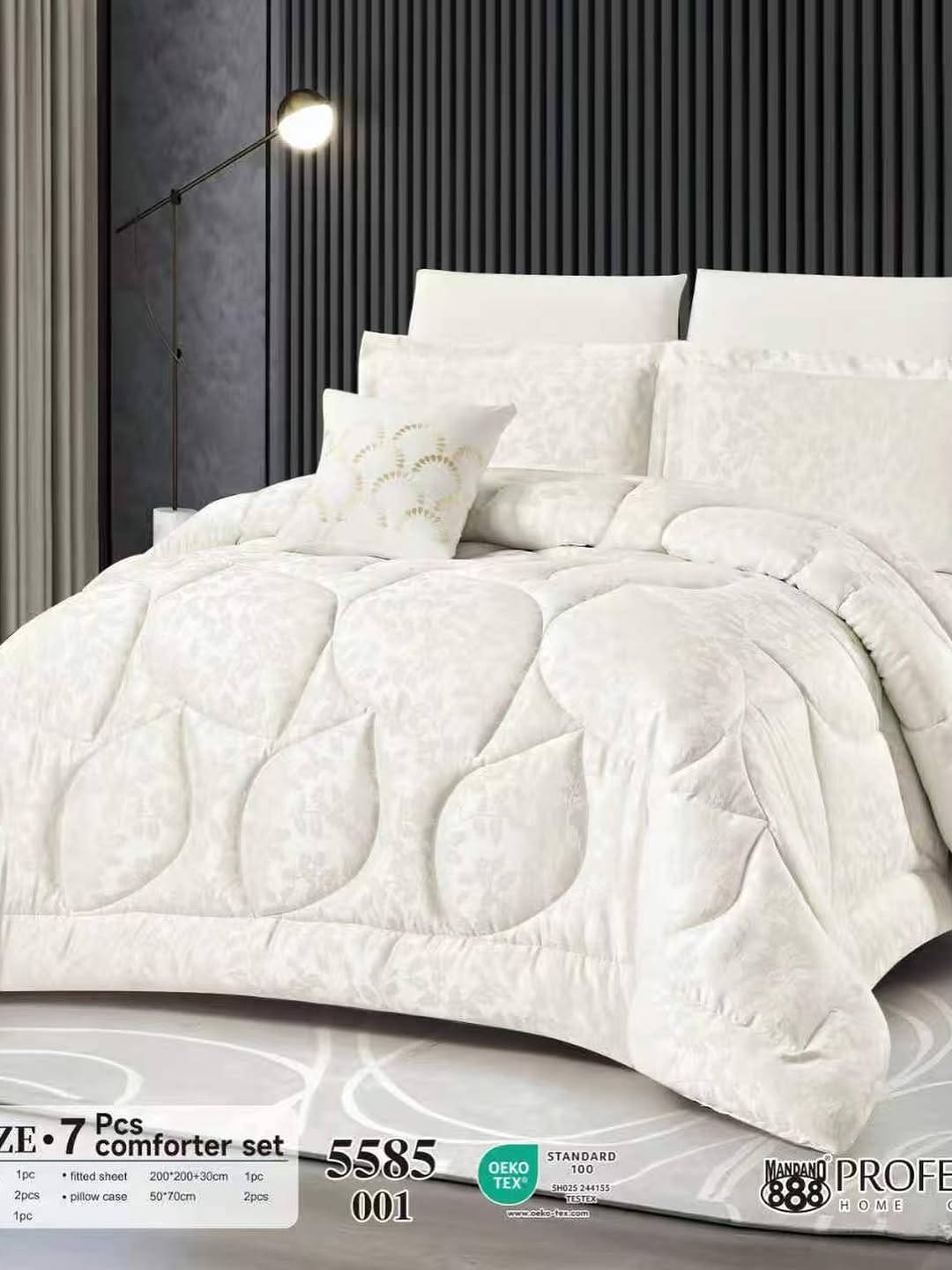 جديد وحصري ل مجمع wana/مفروشات الفردوس
لحاف نفرين 7 قطعة Jacquard ثقيل گيج القماش OEKOTEX
قياس لحاف/ 240+260 King size
قياس شرشف/ 200+200+30 
2 عدد وجه مخدة/ 50+70 Solid 
2 عدد وجه مخدة/ 50+70+5 A 
1 عدد وجه كوشة/ 45+45 embroid
***********
للحجز والاستفسار والتوصيل
#العراق #مفروشات #اثاث #زفاف #اعراس

نص مكتوب في الصور:
- ZE- 7 Pcs comforter set 1pc • fitted sheet 200*200+30cm 1pc 2pcs • pillow case 50*70cm 2pcs 1pc 5585 006 OEKO TEX STANDARD 100 SH025 244155 TESTEX www.oeko-tex.com MANDAND 888 HOME PROFE
- ZE 7 Pcs comforter set 1pc • fitted sheet 200*200+30cm 1pc 2pcs • pillow case 50*70cm 2pcs 1pc 5585 005
- ZE 7 Pcs comforter set 1pc fitted sheet 200*200+30cm 1pc 2pcs pillow case 50*70cm 2pcs 1pc 5585 004 STANDARD 100 SH025 244155 TESTEX www.oeko-tex.com
- 7 Pcs comforter set 1pc fitted sheet 200*200+30cm 1pc 2pcs pillow case 50*70cm 2pcs 1pc 5585 003 OEKO TEX STANDARD 100 SH025 244155 TESTEX www.oeko-tex.com MANDAND 888 HOME PROFE
- ZE • 7 Pcs comforter set 1pc • fitted sheet 200*200+30cm 1pc 2pcs • pillow case 50*70cm 2pcs 1pc 5585 002
- ZE 7 Pcs comforter set 1pc fitted sheet 200*200+30cm 1pc 2pcs pillow case 50*70cm 2pcs 1pc 5585 001 OEKO TEX STANDARD 100 SH025 244155 TESTEX www.oeko-tex.com MANDANO 888 HOME PROFE
- 7 Pcs comforter set 1pc • fitted sheet 200*200+30cm 1pc 2pcs • pillow case 50*70cm 2pcs 5585 006 STANDARD 100 OEKO TEX