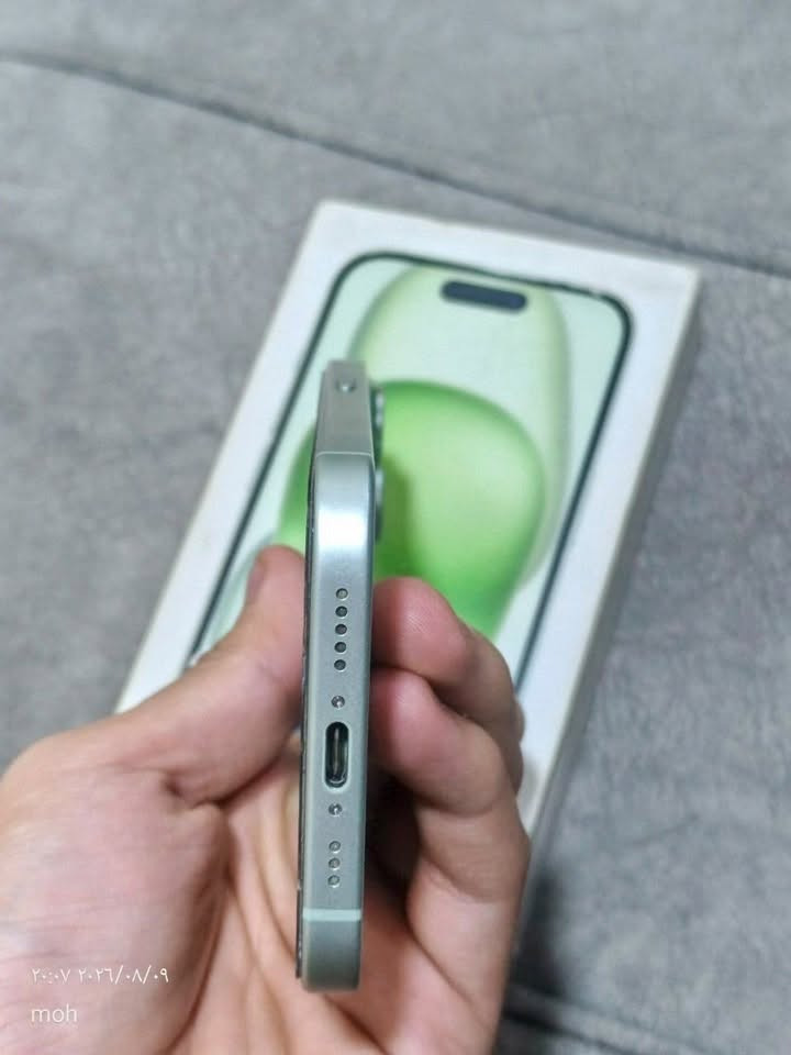 📱 iPhone 15 للبيع
اللون: أخضر 
 السعة: 128GB
تك سيم
 البطارية: 86%نظافة 100%،
 بدون أي شخط أو ضربة
 وضع شركة، ما مفتوح نهائياً
الكارتون موجود
كيبل الشحن الأصلي موجود
الجهاز استخدام شخصي
السعر 760. وبي مجال
يرهم مراوس ويا 14 برو ماكس\16عادي
للاستفسار *********** موجود خاص 
الموصل
