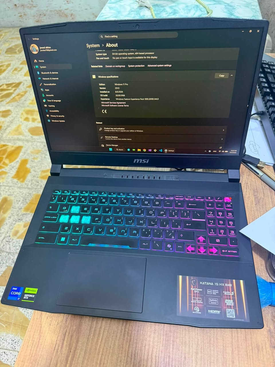السلام عليكم
لابتوب ‏ MSI Katana 15 HX  

فئة ال گيمنك 

معالج coer i7-14700HX الجيل (الرابع عشر 14)

Ram : 16 GB

Hard : 512 ssd

Windows 11 Pro

كارت الشاشه : RTX 5060    8gb

كيبورد RGB 

حجم 15.6 

الجهاز مستخدم لمدة شهر 

واخذته جديد فتحته ع ايدي من شركة العالميه 

ووجود وصل لتاريخ الشراء  

وايضا وصل ضمان شركة العالميه

السعر مليون و850 الف 

مع كامل الملحقات الخاصه به
موقع بغداد 
رقم الهاتف ***********

