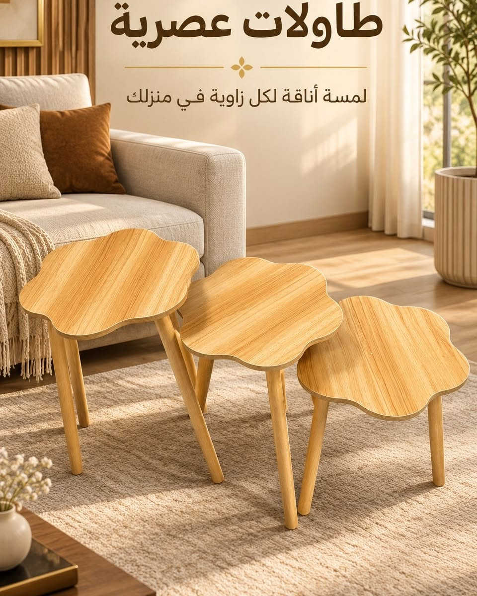 طقم طاولات خشبية • مودرن • توصيل مجاني