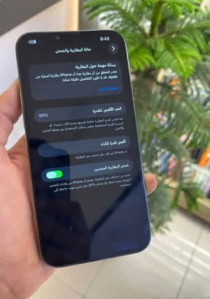للبيع ايفون 13 برو ماكس ذاكرة 256 بطارية 98 مبدل شاشه اصليه فيس ايدي شغال كلة شغال وكل خلل مابي السعر 325 الف الشراي واتساب او يتصل ***********

نص مكتوب في الصور:
- 8:43 حالة البطارية والشحن رسالة مهمة حول البطارية تعذر التحقق من أن بطارية هذا الـ iPhone بطارية أصلية من Apple. قد لا تكون التفاصيل دقيقة تمامًا. اعرف المزيد الحد الأقصى للقدرة 98% هذا قياس لقدرة البطارية مقارنةً بقدرتها عندما كانت جديدة. قد تتسبب القدرة المنخفضة في تقليل ساعات الاستخدام بين عمليات الشحن الأخرى. أقصى قدرة للأداء إن الـ iPhone غير قادر على تحديد عمر البطارية. شحن البطارية المحسّن للحد من استهلاك عمر البطارية، يتعلم الـ iPhone من عادات الشحن اليومية، بحيث يستقر في تجاوز 80% حتى يحين موعد حاجتك إلى استخدامه.