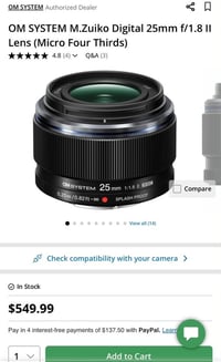 عدسة احترافية إصدار جديد  OM SYSTEM M.Zuiko Digital ED 25mm F1.8 II / ...