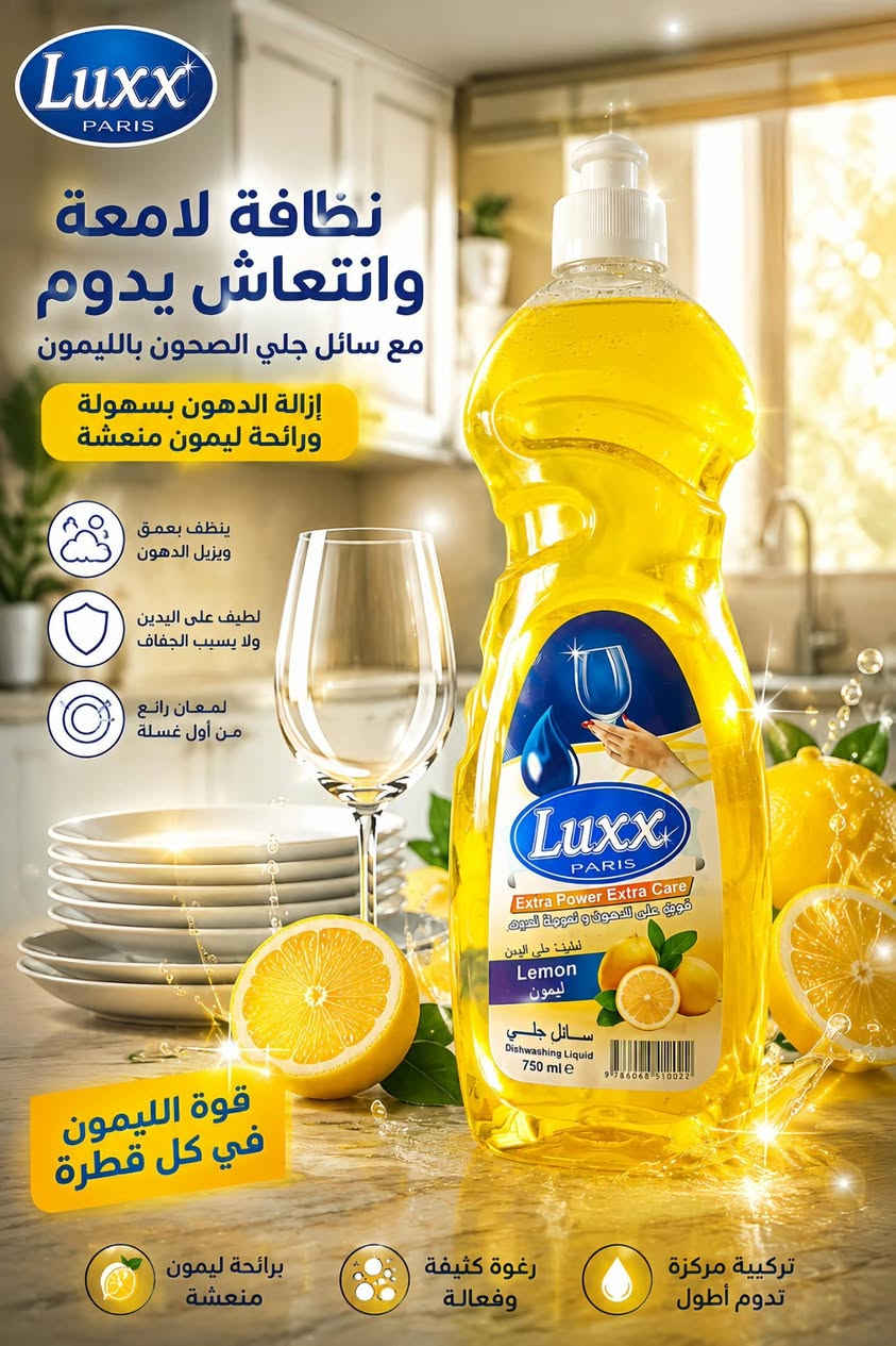 ✨ شركة لوكس باريس للمنظفات ✨
نظافة تدوم... وانتعاش يزيد 🌿🍊

✅ رغوة قوية لتنظيف فعال ولمعان رائع
✅ تركيبة متطورة بـ 11 إنزيم
✅ كارتون 5 طبقات لحماية أفضل أثناء النقل
✅ متوفر بـ 4 نكهات مميزة: برتقال 🍊 | ليمون 🍋 | فراولة 🍓 | تفاح 🍏
✅ إزالة الدهون بسهولة ولمعان من أول غسلة

📞 للتواصل والطلبات:
☎️ *********** واتساب 
☎️ ***********

🚚 تجهيز الطلبات والشحن إلى جميع المحافظات
🏠 زاهي لوكس باريس... اختيار كل بيت ذكي. ✨
