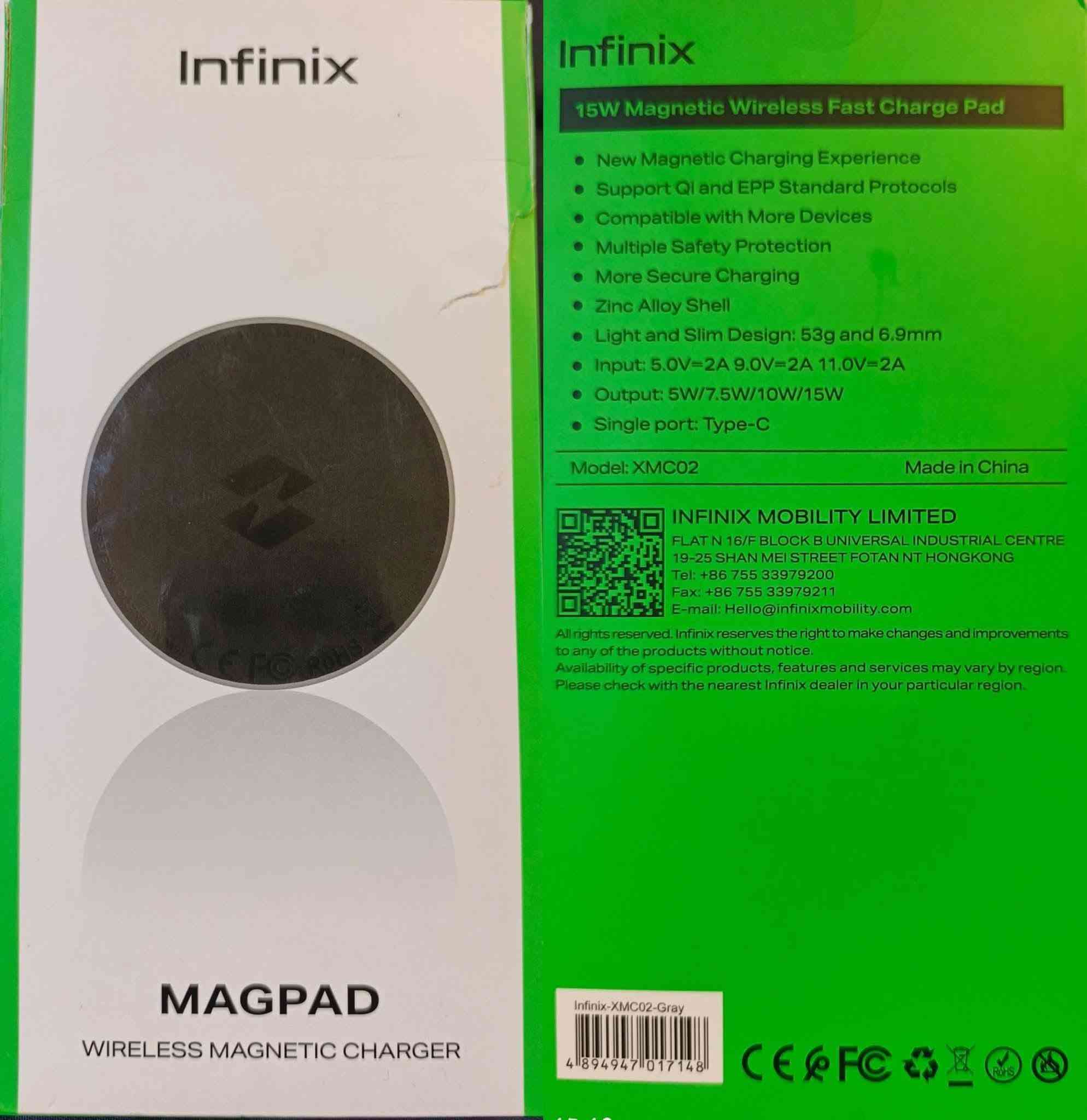 شاحن لاسلكي أصلي من Infinix بقدرة 15W، بدعم أجهزة iPhone وAndroid، مع تثبيت مغناطيسي الجهاز جديد وغير مستعمل  سعر 4 الف ***********
