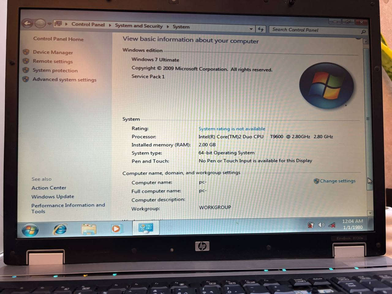 💻 لابتوب HP EliteBook 8730w بسعر مغري جداً - 100 ألف دينار فقط! 💻

فرصة ممتازة للحصول على لابتوب عملي ومناسب للمهام اليومية والتصفح بسعر اقتصادي جداً.

✨ المواصفات الفنية:
• الماركة: HP EliteBook 8730w (Mobile Workstation)
• المعالج: Intel Core 2 Duo CPU T9600 @ 2.80GHz
• الرام: 2GB
• كرت الشاشة: NVIDIA Quadro
• نظام التشغيل: Windows 7 Ultimate (64-bit)
• الملحقات: الشاحن الأصلي للجهاز

📌 حالة الجهاز:
• مستعمل بحالة نظيفة جداً كما موضح بالصور.
• يعمل على الشاحن المباشر (بدون بطارية).
• زر الحذف (Backspace) غطاءه غير موجود لكن الكلمة تعمل بلمس الحساس طبيعي جداً.

💵 السعر: 100 ألف دينار عراقي (وبي مجال بسيط للجادين)
📍 الموقع: بغداد
🔍 المعاينة والفحص المباشر عند الاستلام حقك.

📩 للتواصل والاستفسار: عبر الرسائل أو الاتصال/الواتساب: [***********]

نص مكتوب في الصور:
- Control Panel Home Device Manager Remote settings System protection Advanced system settings View basic information about your computer Windows edition Windows 7 Ultimate Copyright 2009 Microsoft Corporation. All rights reserved. Service Pack 1 System Rating: System rating is not available Processor: Intel(R) Core(TM)2 Duo CPU T9600 @ 2.80GHz 2.80 GHz Installed memory (RAM): 2.00 GB System type: 64-bit Operating System Pen and Touch: No Pen or Touch Input is available for this Display Computer name, domain, and workgroup settings Computer name: pc- Full computer name: pc- Computer description: Workgroup: WORKGROUP See also Action Center Windows Update Performance Information and Tools Change settings 12:04 AM 1/1/1980 EliteBook 8730w