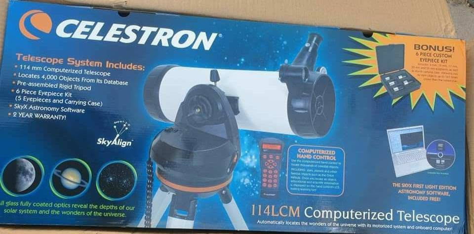 تلسكوب Celestron 114LCM محوسب 
 الغني على التعريف 
استخدام قليل جدا غراضه بعدها بكيس التغليف الأصلية 
مرفق مع بعض الصور الي قدرت أخذها بهذا التلسكوب  
 التقنية : نظام GOTO محوسب يحدد موقع 4,000 جرم سماوي تلقائيا 
السعر ٣٥٠ الف وبي مجال 
تقدر تبحث وتشوف سعره الأصلي بالموقع 
العنوان بغداد 
***********
