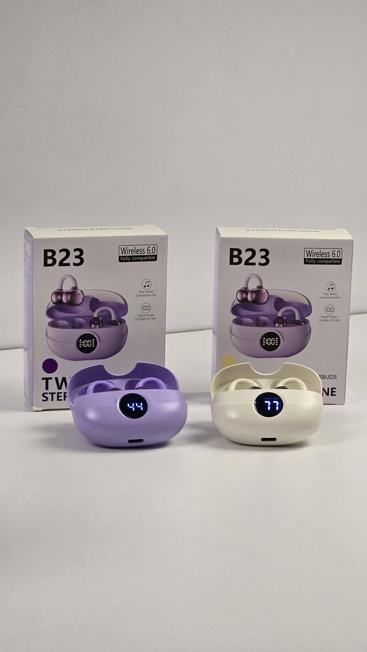 سماعة B23 TWS لاسلكية – Bluetooth 6.0
استمتع بتجربة صوت لاسلكية عملية مع سماعة B23 TWS بتقنية Wireless 6.0، التي توفر اتصالاً مستقراً وسريعاً مع الأجهزة المتوافقة. تتميز السماعة بتصميم مدمج وخفيف، مع علبة شحن مزودة بشاشة رقمية لعرض مستوى البطارية.

تدعم السماعة True Stereo للاستمتاع بصوت ستيريو واضح، كما يمكن استخدامها مع مختلف الأجهزة التي تعمل بأنظمة iOS وAndroid وWindows.

المواصفات:

تقنية الاتصال: Wireless 6.0
مدى الاتصال: حوالي 10 أمتار
بطارية السماعة: 30mAh
بطارية علبة الشحن: 200mAh
منفذ الشحن: Type-C
دخل الشحن: 5V / 1A
شاشة رقمية لعرض مستوى شحن العلبة
صوت True Stereo
متوافقة مع iOS / Android / Windows
تصميم لاسلكي مدمج وسهل الحمل
مناسبة لسماع الاغاني والموسيقى عليها
سعر التوصيل 5 لجميع المحافظات العراق 
سعر السماعة 10الف 
للتواصل ***********
