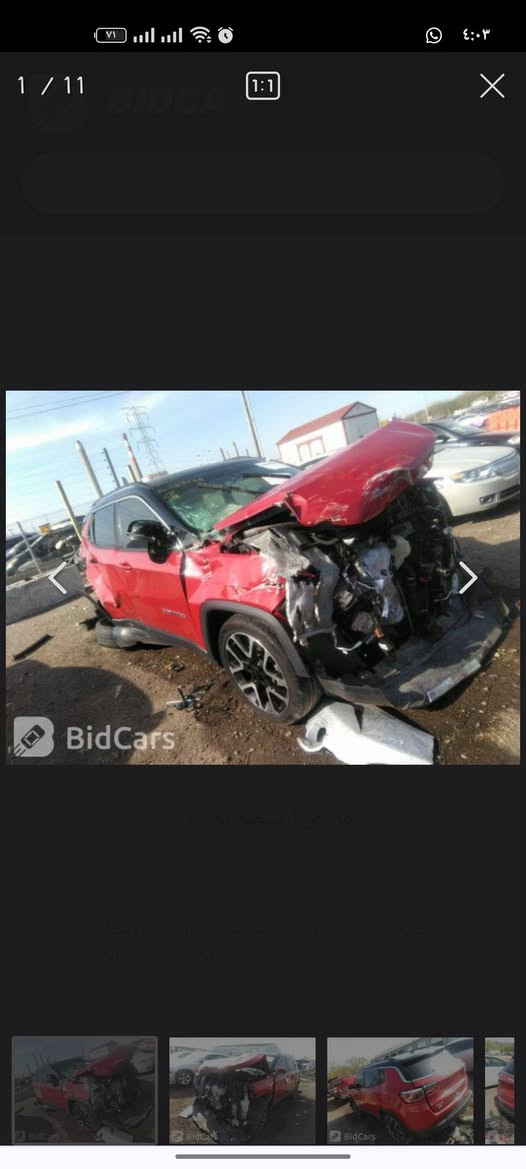 سلام عليكم 
جيب كومباس موديل 21 فول مواصفات 
سيارة جاهزه رقم اربيل راعيها يريد تحوليل
صوره ضربه موجوده 
بكان سيارة بصره 
سعر.   95.   وبخدمت طيبين
رجآ رجآ  الي مايشتري لا يكصر سعر ولا يخابر 
سعرها جوه سوك محتاج وريد ابيع 
***********
***********

نص مكتوب في الصور:
- 4 / 11 BidCars
- 1 / 11 BidCars