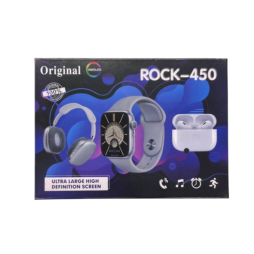 بوكس ساعة لمس وسماعة وايربود موديل Z-3437

ROCK-450 Smart Wristband + TWS Earbuds – سوار ذكي مع سماعات لاسلكية

سوار ذكي عملي يجمع بين شاشة كبيرة عالية الدقة وسماعات لاسلكية بتصميم TWS داخل نفس العلبة، مناسب للاستخدام اليومي وتتبع النشاطات الأساسية.

• شاشة Ultra Large High Definition لعرض البيانات بوضوح

• يدعم الاتصال عبر Bluetooth (إصدار 5.3 في السماعات)

• قياس عدد الخطوات والسعرات الحرارية والمسافة

• أوضاع رياضية: مشي، جري، ونط الحبل

• استقبال إشعارات المكالمات والرسائل

• سماعات لاسلكية تدعم اللمس للتحكم بالمكالمات والموسيقى

• إمكانية استخدام السماعات بشكل منفصل أو معًا (TWS)

الساعة الذكية:
• نظام التشغيل المدعوم: Android 5.0 فأعلى / iOS 9.0 فأعلى
• البلوتوث: Bluetooth 4.0
• نوع البطارية: Lithium Polymer
• نطاق درجة الحرارة التشغيلية: ‎-10°C إلى 50°C
• الحساسات: مستشعر تسارع إلكتروني

السماعات اللاسلكية:
• إصدار البلوتوث: 5.3 + EDR (استهلاك منخفض للطاقة)
• تردد البلوتوث: 2.4GHz
• مدى الاتصال: 15–25 متر
• سعة بطارية علبة الشحن: 300mAh
• سعة بطارية السماعة: 30mAh لكل سماعة
• وقت تشغيل الموسيقى: 2–3 ساعات
• وقت المكالمات: حوالي 4 ساعات
• زمن الشحن: حوالي 1 ساعة
• جهد الشحن: 5V

محتويات العلبة:
• ساعة ذكية ROCK-450
• 4 سوارات
• زوج سماعات لاسلكية TWS
• علبة شحن للسماعات
• كابل شحن
• دليل استخدام