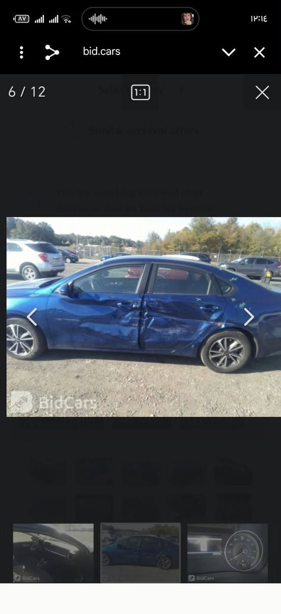 🚘 للبيع كيا فورتي موديل 2022 🚘
رقم واسط، معوقين.

 بعدها بأسم راعيها بالكوت  محجوزة.

متكفّل بالمداور.

صور الحادث موجودة بالمنشور.

الأضرار: البيبان اثنين، والجاملغ الخلفي مصبوغ، والتكمه مصبوغة، ونصف الجمالية فقط مصبوغ.

📞 للاستفسار والاتصال:
*********** دهل اوران, واسط

نص مكتوب في الصور:
- bid.cars 2 / 12 BidCars
- 3 / 12 bid.cars BidCars
- bid.cars
- 6 / 12
- 3 / 12
- Similar archival offers
- You are watching archived offer.
- Auction ended on Tuesday, February
- BidCars