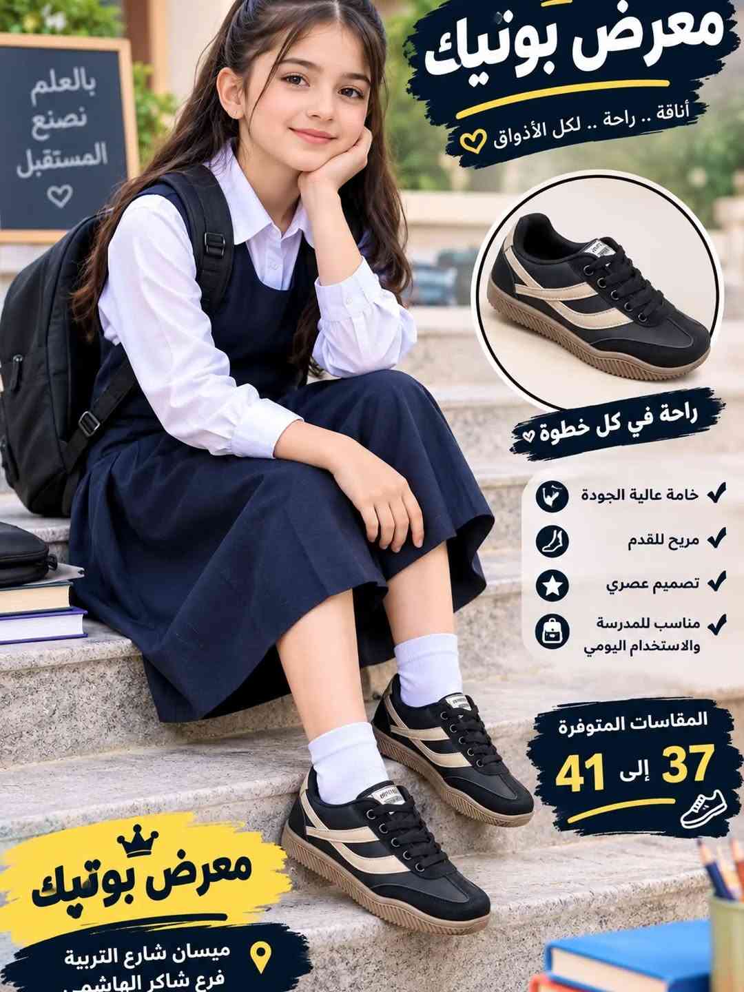 جديد من معرض بوتيك للموسم المدرسي حذاء ولادي وبناتي سبورت (سامبا) قياساته من 37لى41 
السعر 20
تتوفر خدمة التوصيل العنوان ميسان شارع التربيه فرع شاكر الهاشمي اسم المحل معرض بوتيك للاستفسار ارسل رساله الى البيج او على رقم الهاتف ***********

نص مكتوب في الصور:
- معرض بونياك أناقة .. راحة .. لكل الأذواق راحة في كل خطوة خامة عالية الجودة مريح للقدم تصميم عصري مناسب للمدرسة والاستخدام اليومي المقاسات المتوفرة 37 إلى 41 معرض بوتيك ميسان شارع التربية فرع شاكر الهاشم
- معرض بوتيك أناقة .. راحة .. لكل الأذواق راحة في كل خطوة خامة عالية الجودة مريح للقدم تصميم عصري مناسب للمدرسة والاستخدام اليومي المقسات المتوفرة 37 إلى 41 معرض بوتيك ميسان شارع التربية فرع شاكر الهاشم
- معرض بوتيك أناقة .. راحة .. لكل الأخفاق راحة في كل خطوة خامة عالية الجودة مريح للقدم تصميم عصري مناسب للمدرسة والاستخدام اليومي المقاسات المتوفرة 37 إلى 41 معرض بوتيك ميسان شارع التربية فرع شاكر الهاشم تصنع المستقبل
- معرض بوتيك أناقة .. راحة .. لكل الأذواق راحة في كل خطوة خامة عالية الجودة مريح للقدم تصميم عصري مناسب للمدرسة والاستخدام اليومي المقاسات المتوفرة 37 إلى 41 معرض بوتيك ميسان شارع التربية فرع شاكر الهاشم
- معرض بوتياك
- أناقة .. راحة .. لكل الأذواق
- راحة في كل خطوة
- خامة عالية الجودة
- مريح للقدم
- تصميم عصري
- مناسب للمدرسة والاستخدام اليومي
- المقاسات المتوفرة
- 37 إلى 41
- معرض بوتيك
- ميسان شارع التربية
- فرع شاكر الماشط