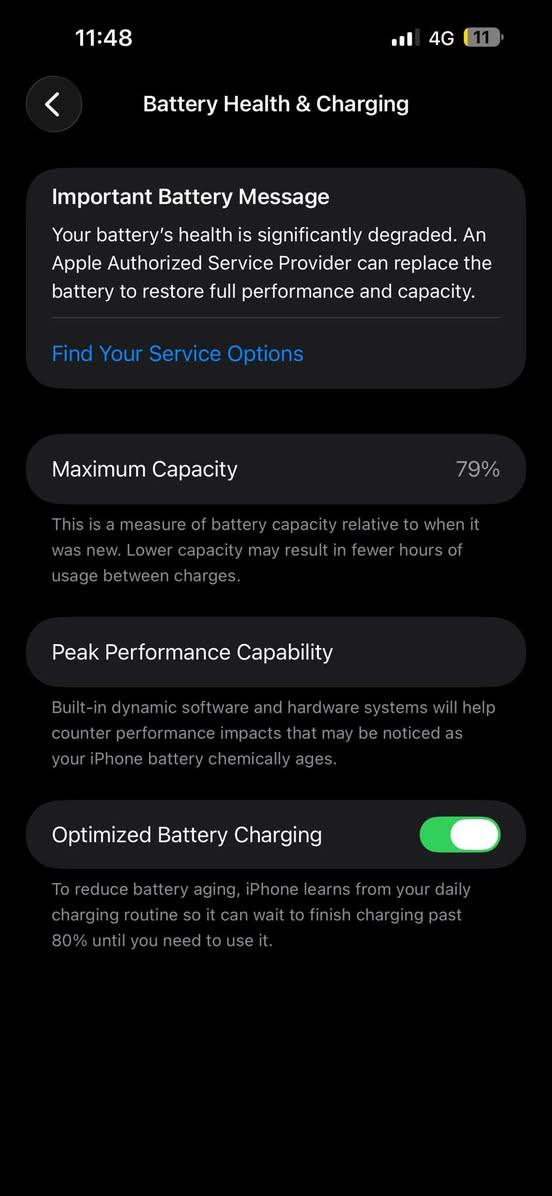 ايفون 14 pro max ذاكرة 256 شرق اوسط 
بطارية 79  ممفتوح ممبدل بيه شيء 
فقط ظهر مكسور ويتبدل ليزر بدون مينفتح ب 25 الف 
مكاني حلة توصيل ماكو تجي تفحص وين متريد 
السعر  750 الف
للتواصل واتس اب او اتصال فيس مامتواجد
***********

نص مكتوب في الصور:
- 11:48 4G 11 About Name Ali 16 iOS Version 26.7 Model Name iPhone 14 Pro Max Model Number MQ9X3AA/A Serial Number M42R66L4WH Coverage Expired Parts & Service History Songs 0 Videos 1,351 Photos 10,030 Applications 104 Capacity 256 GB Available 44.17 GB