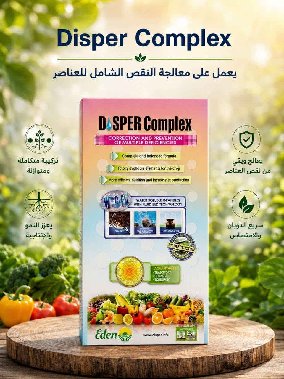 🟡 متوفر الآن لدى مجموعة شركات الريف الزراعية :

☘ جميع العناصر الكيميائية العضوية للنبات ☘
           

🏢 شركة الريف الخضراء -  شركة جنة الريف  للتجارة العامة

🌱 لتجارة المواد الزراعية والحلول المائية
▪️ بيع المبيدات الزراعية
▪️ بذور وأسمدة
▪️ تنفيذ منظومات الري
▪️ تجهيز مواد التقطير كاملة
▪️ تخطيط وتنفيذ الحدائق
▪️ تنفيذ مزارع الريف

📍 موقعنا:
بغداد – اليوسفية – السريع الدولي
📌 قرب سيطرة السونار

⏰ أوقات الدوام:
من السبت إلى الخميس
من الساعة 8:00 صباحًا إلى 4:00 مساءً

📞 للتواصل:
***********
***********
***********

نص مكتوب في الصور:
- Disper Zn عنصر الزنك الفعال يوجد رش و سقاية يحسن التوازن بين اللثبات و الذوبانية أقصى كفاءة للامتصاص يدعم النمو الخضري والإنتاجية يعزز المناعة الطبيعية للنبات
- Disper Size GS
- ثمرة اكبر حجماً و وزناً و ذات لون مميز
- حجم أكبر ووزن أعلى
- لون أجمل وجاذبية أعلى
- تحسين الخصائص العضوية
- تحسين جودة المحصول
- Fruit Development Maturity
- Increase in size of fruit
- Improvement of organoleptic characteristics
- Enhancement of harvest quality
- WSC-FB
- WATER SOLUBLE GRANULES WITH FLUID BED TECHNOLOGY
- Better Sizing
- Better Organoleptic Properties
- Better Post-Harvest Quality
- HIGH
- 14
- ADVANTAGES IN:
- • TRANSPORT
- • STORAGE
- • RESIDUES
- MORE INFORMATION
- www.disper.info
- SUITABLE FOR ALL CROPS
- ESSENTIAL MICRONUTRIENT
- FOR PLANT GROWTH
- APPLICATION
- FOLIAR
- DRIP
- Disper Mg عنصر مغنيسيوم فعال وممتاز يعزز النمو و يزيد من الانتاجية يحسن عملية الامتصاص يعزز صحة النبات ومقاومته للبيئى يعزز النمو الخضري والإنتاجية
- Disper Cu Max عنصر النحاس فعالية عالية في الامتصاص يحمي النبات من الاجهاد والتلف يدعم عملية النمو والإنتاجية يعزز تكوين البروتين والإنزيمات
- Disper Chlorophyl GS
- اوراق اكثر اخضررا
- اکثر نشاطا
- مجموع خضري اقوى من ما سبق
- تحفيز النمو الخضري
- تعزيز تكوين البلاستيدات الخضراء
- محسن لإجهاد الضغوط البيئية
- BIOSTIMULANT OF THE CHLOROPHYLL FUNCTION
- Stimulation of vegetative development
- Induction to chlorophyll production
- Recovery of shoots and buds under etress condition
- Better Absorption
- Better Bioavailability
- NO DESTRUCTION
- Disper Complex
- يعمل على معالجة النقص الشامل للعناصر
- تركيبة متكاملة ومتوازنة
- يعالج ويقي من نقص العناصر
- يعزز النمو والإنتاجية
- سريع الذوبان والامتصاص
- مكمل غذائي لنمو الثمرة تركيبة متكاملة ومتوازنة يعالج ويقي من نقص العناصر يعزز النمو والإنتاجية سريع الذوبان والامتصاص
- Disper Root
- جذور اقوى و اكثر امتصاص للماء و العناصر الغذائية في التربة مجذر ممتاز لجميع النباتات
- زيادة نمو الجذور
- امتصاص افضل للماء والعناصر
- تحسين النمو والإنتاجية
- يحسن مقاومة النباتات للإجهاد
- Disper Ca يعالج نقص الكالسيوم في النبات زيادة صلابة الانسجة يعالج نقص الكالسيوم في النبات زيادة صلابة الانسجة يعزز النمو الخضري ويزيد من إنتاجية المحصول يحسن جودة الثمار وقابليتها للتخزين والنقل