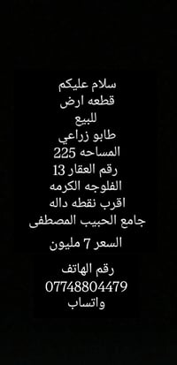 الفلوجه الكرمه • طابو زراعي • ٢٢٥م