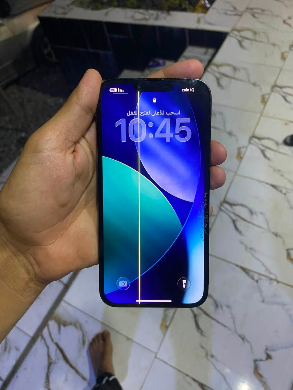 ايفون 13 pro max مبدل بطارية وشاشة والشاشة بيها خط اصفر مثل ماموضح مامأثر ابد فيس ايدي شغال للبيع السعر 430 ويرهم مراوس ايفون فقط 
#_الزوية__***********
