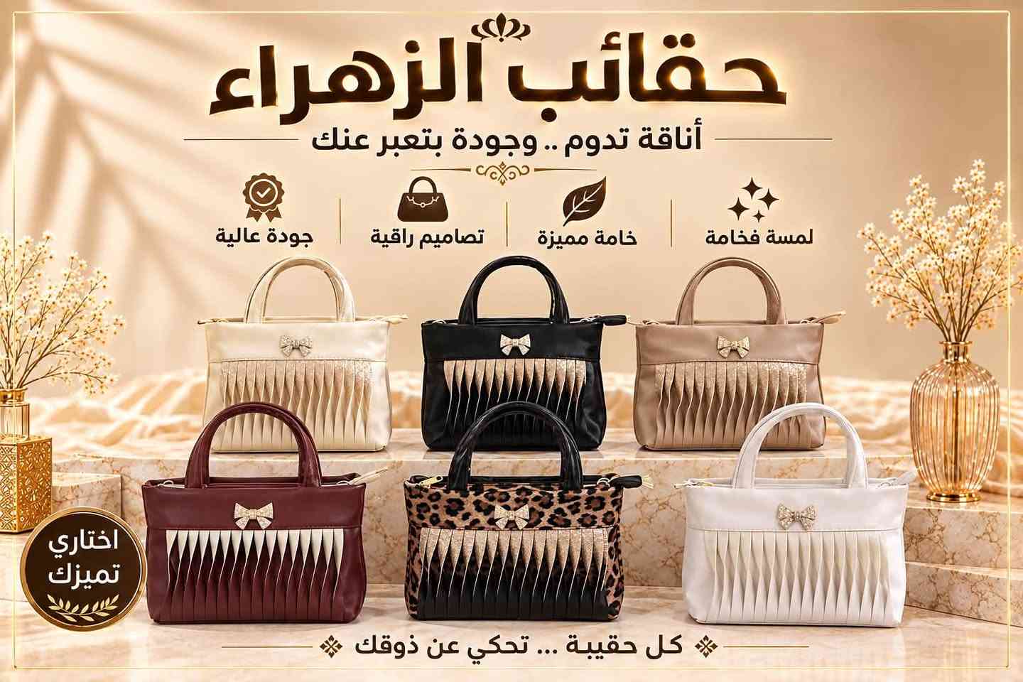 كوليكشن جديد من الحقائب النسائية الرائعة كوالتي عالي جملة فقط للحجز يرجى مراسلة الصفحة 📩📩
او الاتصال على الهاتف ☎️☎️☎️*********** واتساب
يوجد توصيل كافة محافظات العراق 🚕🚕

نص مكتوب في الصور:
- حقائب الزهراء أناقة تدوم .. وجودة بتعبر عنك لمسة فخامة خامة مميزة تصاميم راقية جودة عالية اختاري تميزك كل حقيبة ... تحكي عن ذوقك