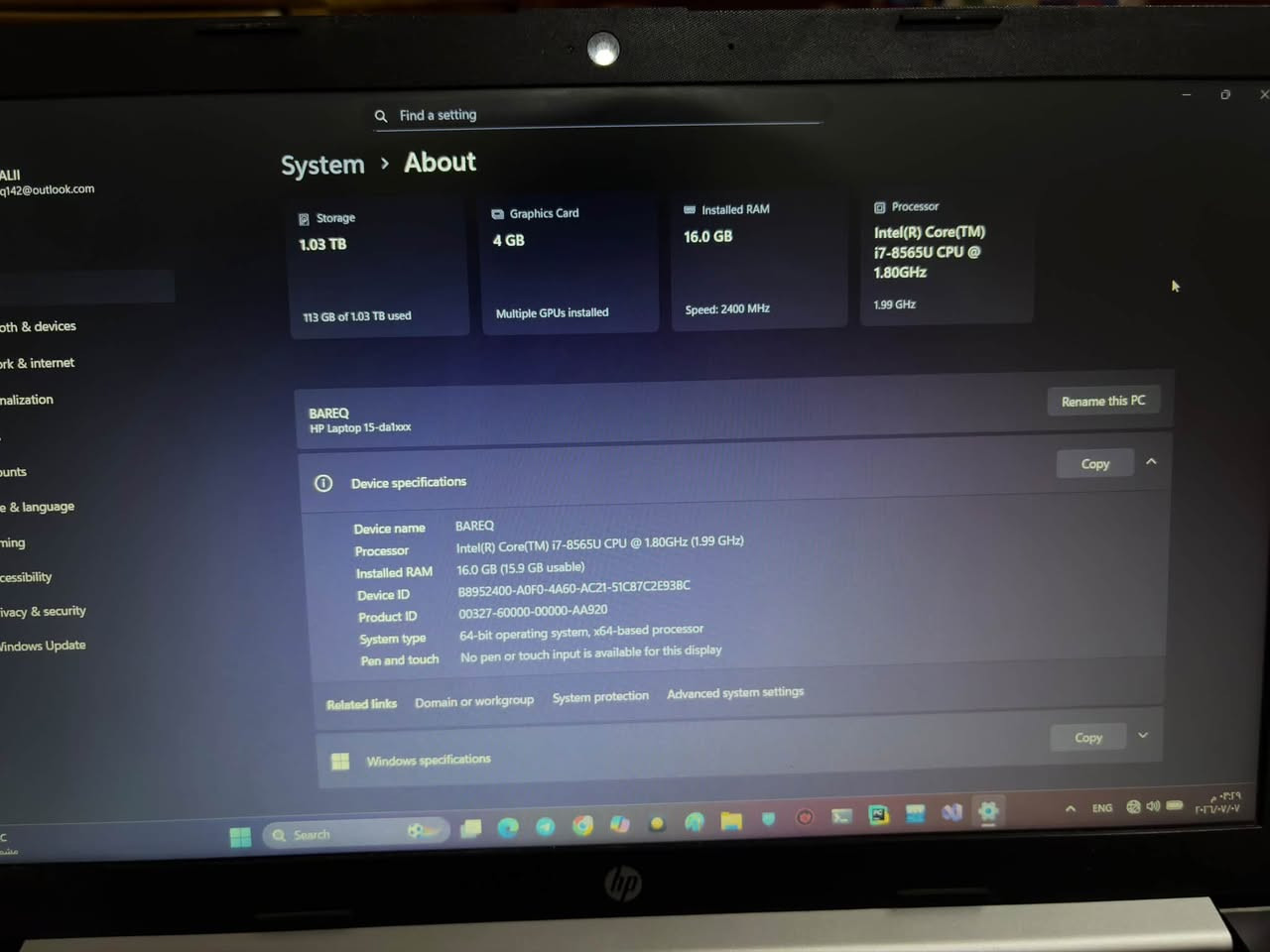 HP • i7-8565U • رام ١٦GB