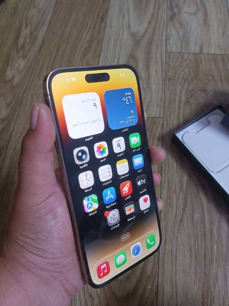 ايفون 14 برو ماكس ايسم  وتر برف  للبيع او مراوس :ـ 
لون ذهبي مميز 
وتر بروف ضد المي 
ايسم  ((نفس ال 17 )) 
بطاريه 82
ذاكره 256 
كفاله عامه من كلشي 
كامل ملحقاته كارتونته وكيبله الاصلي ممفتوح ابد
العنوان بغداد ويوجد توصيل لبغداد فقططط
السعر 575
*********** بغداد, العراق
