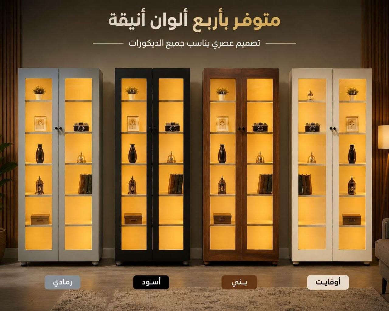 خزانة مضيئة • إضاءة دافئة • ٤ ألوان